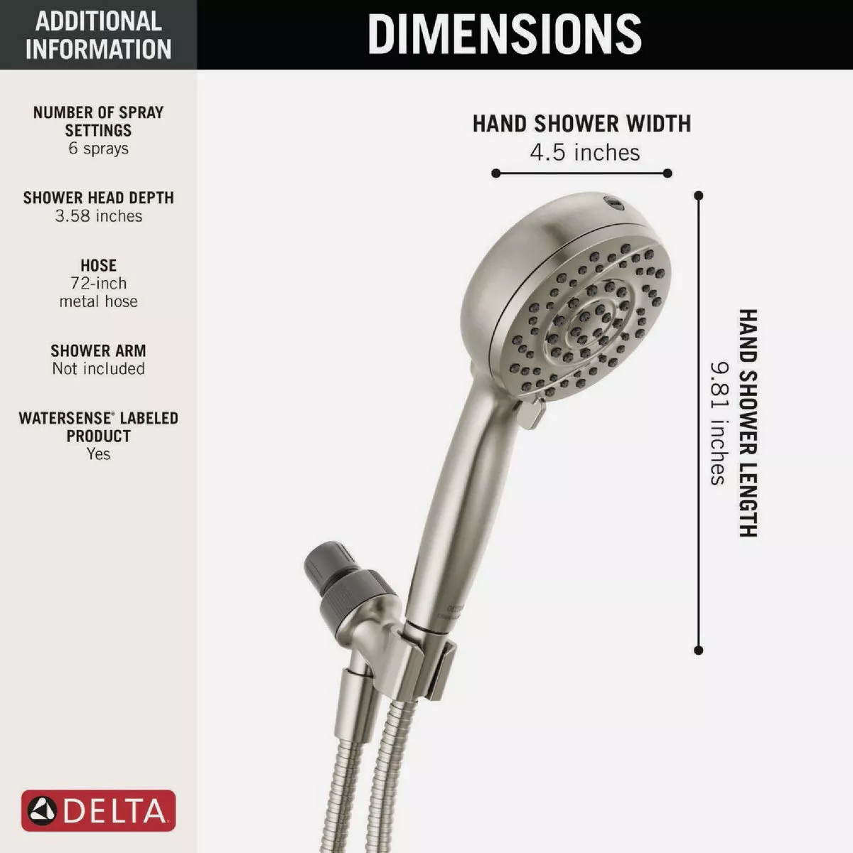 Delta ProClean 6-Spray 1.75 GPM Hand Shower, Spotshield Brushed Nickel
