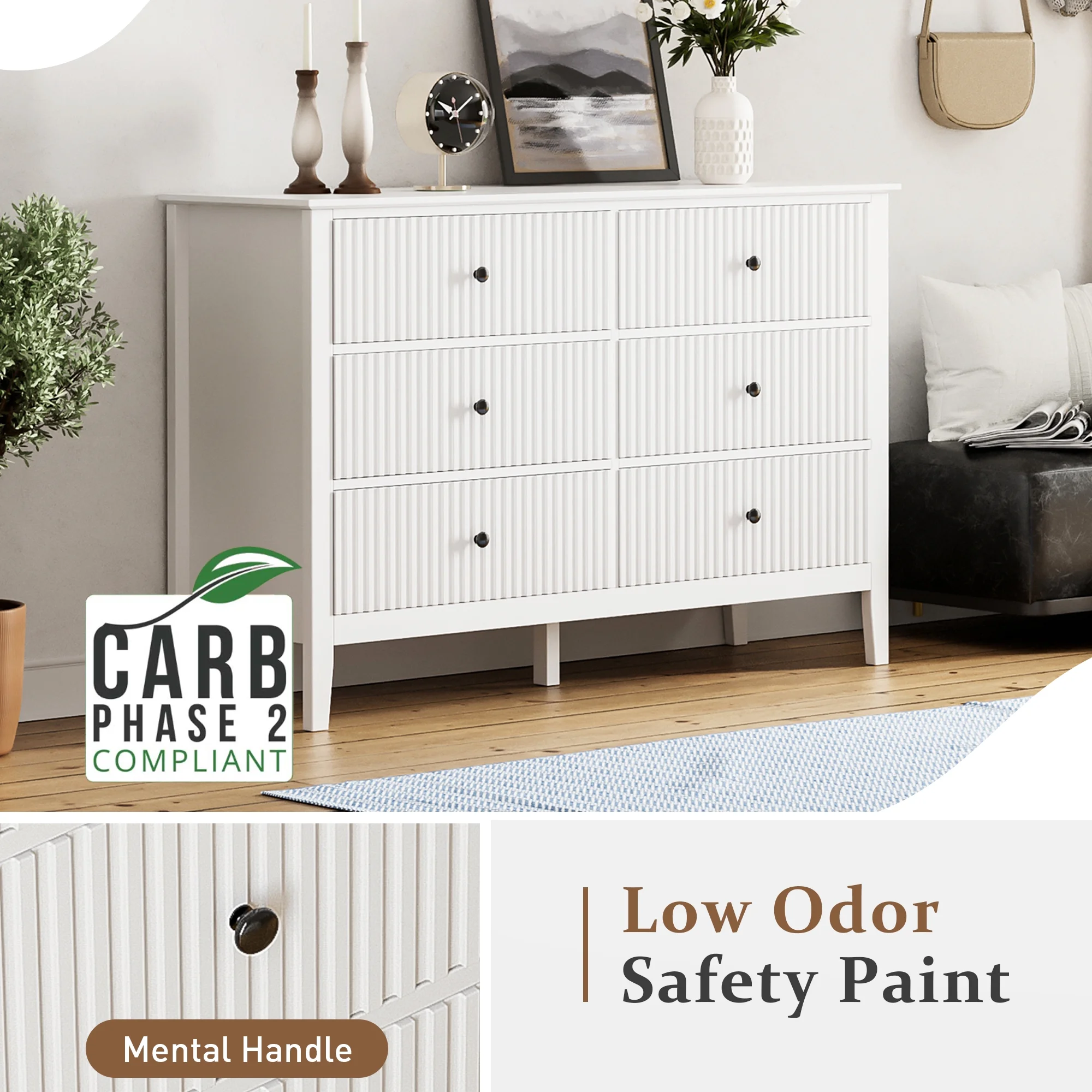 May Color Large White 3 Drawer Dresser Set of 2 with Fluted Panel, Modern Chest of Drawers with Silent Slide Drawers, Wood Accent Nightstand with Storage for Bedroom Living Room, Hallway - Image 117