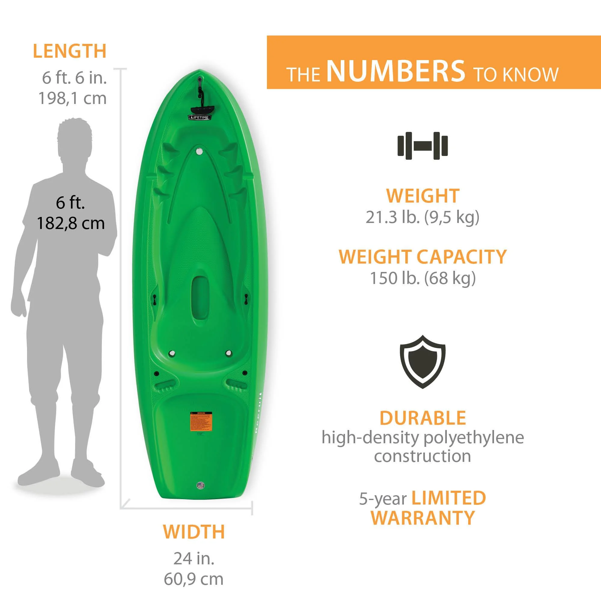Lifetime Recruit 6.5 ft Youth Sit-on-Top Kayak, Lime Green (90765) - Image 13