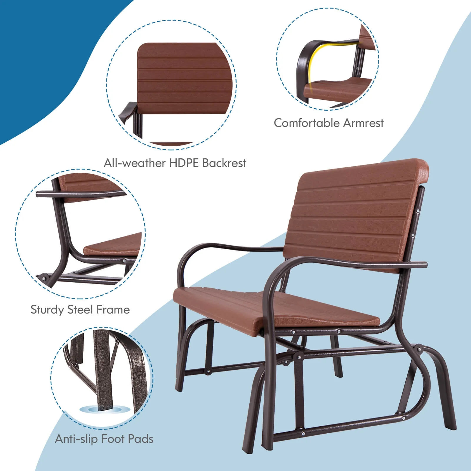Costway Outdoor Patio Swing Porch Rocker Glider Bench Loveseat Garden Seat Steel - Image 19