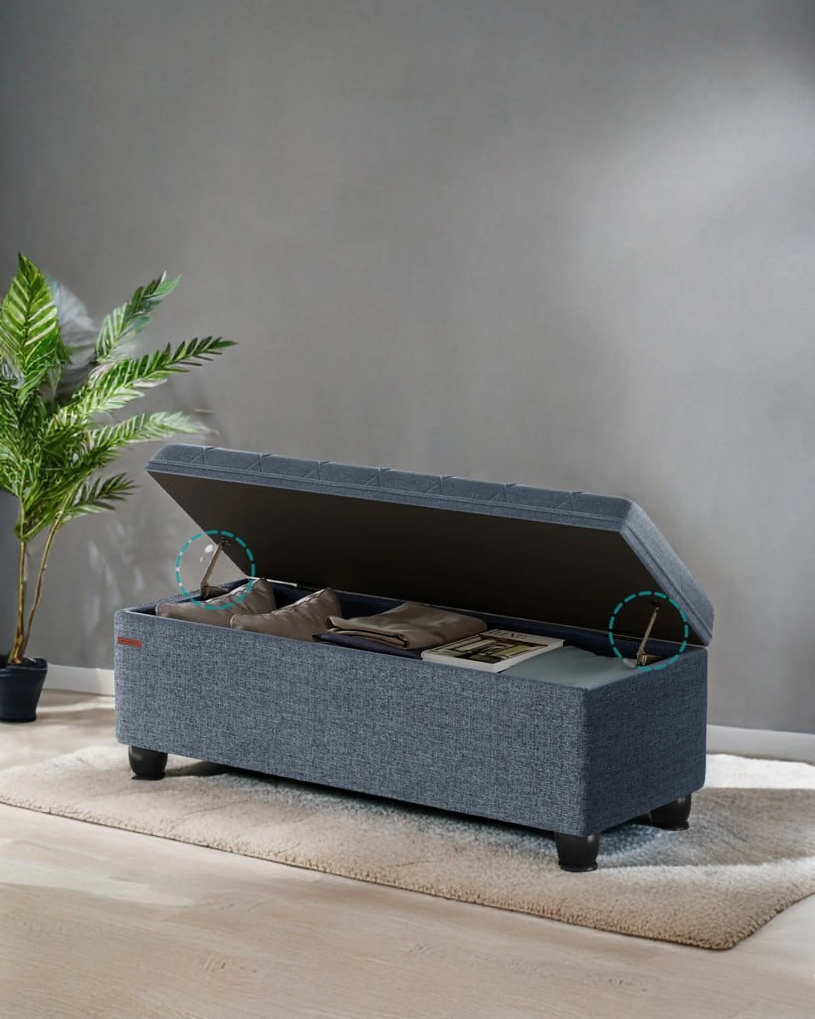 SONGMICS 46.5" Storage Ottoman Bench Storage Bench Bedroom Bench 330lb Load Capacity Solid Wood Legs Light Gray - Image 41