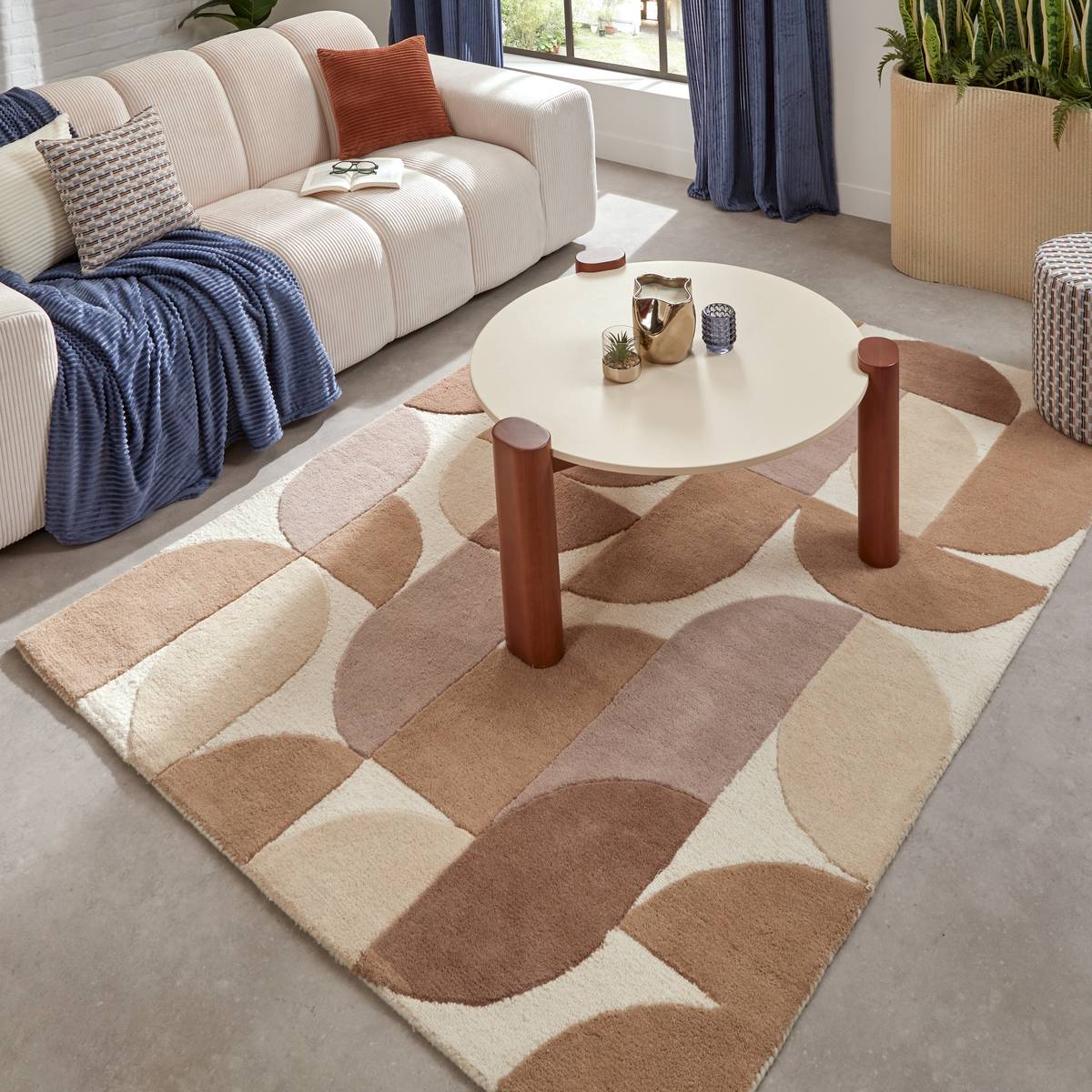 "Argyll" wool-effect rug Beige Linen, 200x150 cm
