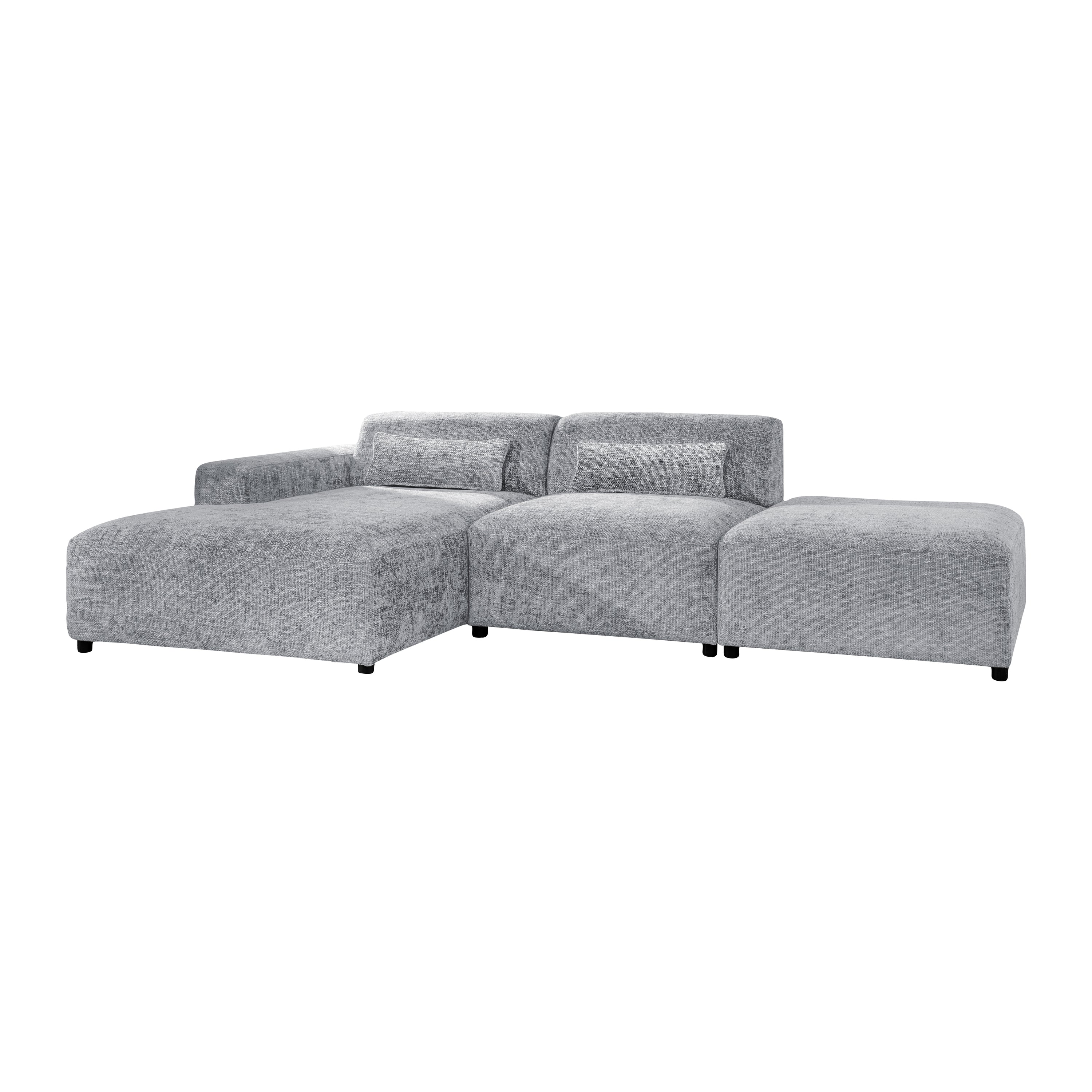 Blokker Velura Hoekbank Links met Hocker - Chenille - Grijs