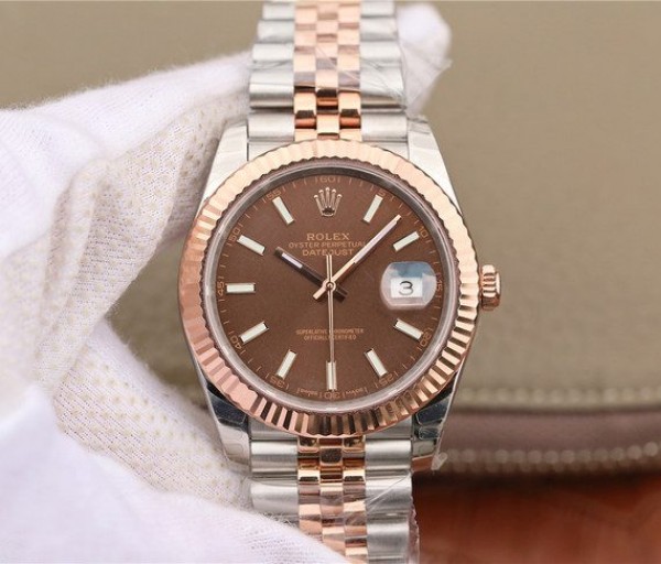 Replica Rolex DateJust 41mm 126331 RG Wrapped Brown Dial SS/RG SS Bracelet A3235 - Elite Watch Atelier