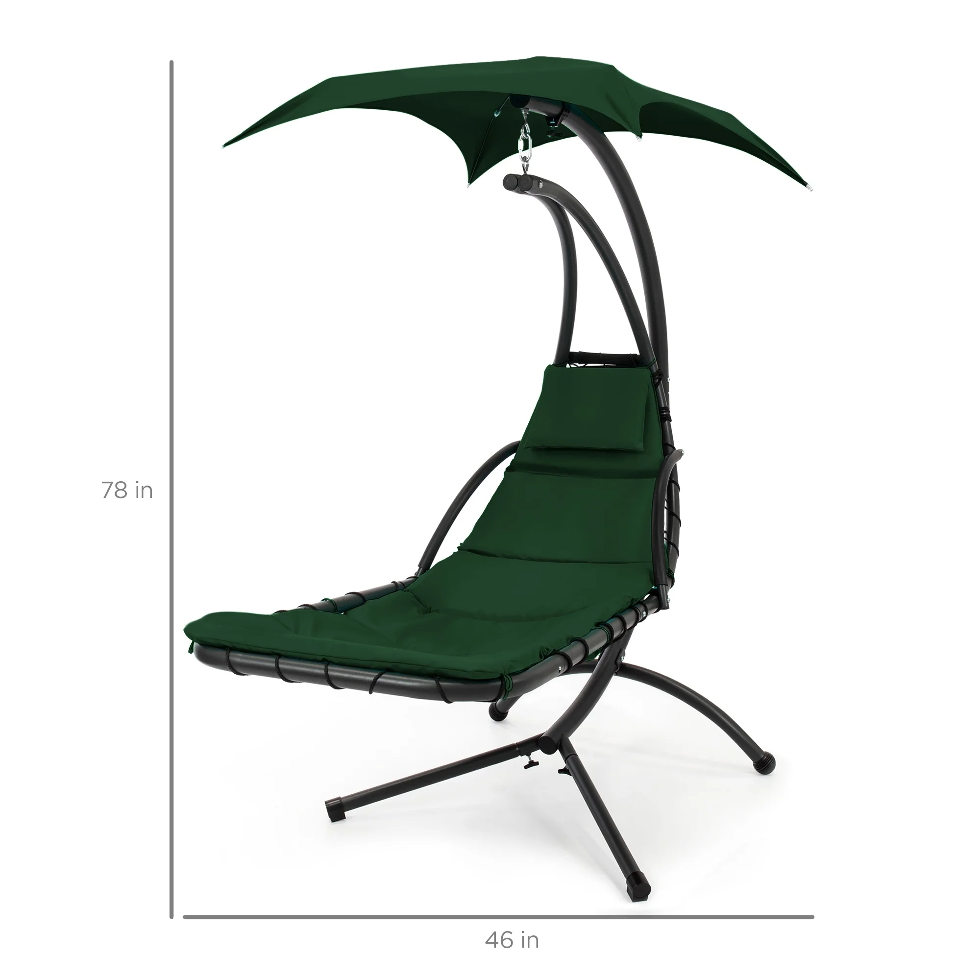 Best Choice Products Hanging Curved Chaise Lounge Chair Swing for Backyard, Patio w/ Pillow, Shade, Stand - Teal - Image 119