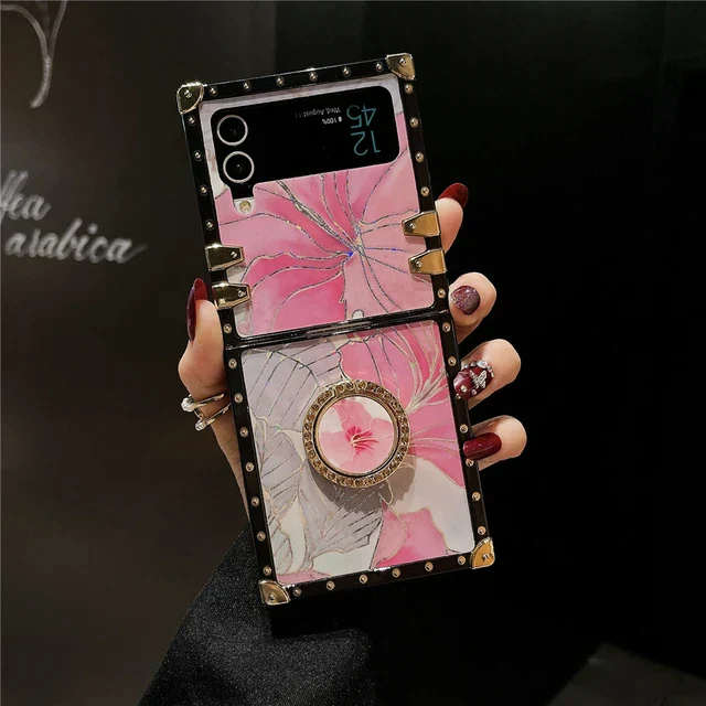 Samsung Galaxy Z Flip6/5/4/3 5G Square Case Pink Hibiscus Ring - Wholesale & Influencer
