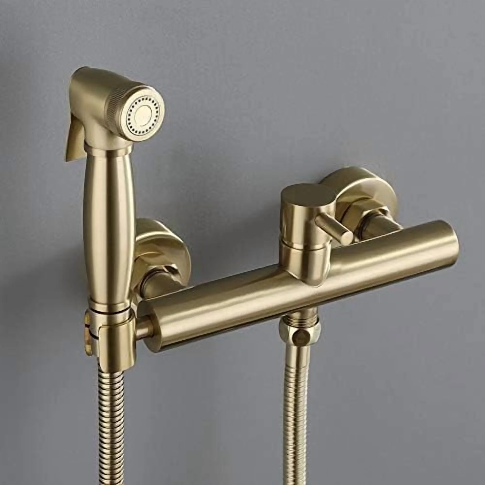 Bidet Faucet Shattaf, Brushed Solid Brass Toilet Bidet Sprayer Set, Hot and Cold Hygienic Bidet Tap,15cm Hole Distance