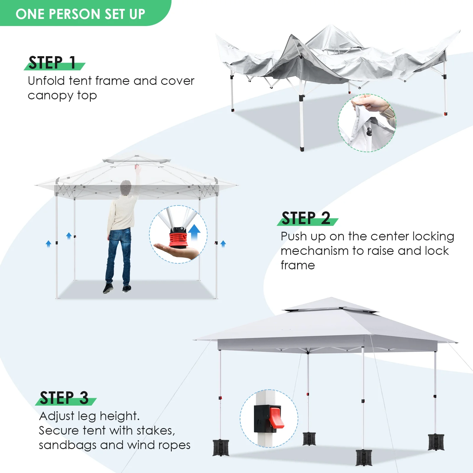 Pirecart 12' x 12' Pop-up Canopy Tent Waterproof Outdoor Gazebo Shelter with Wheeled Bag, Instand Canopy , White - Image 13