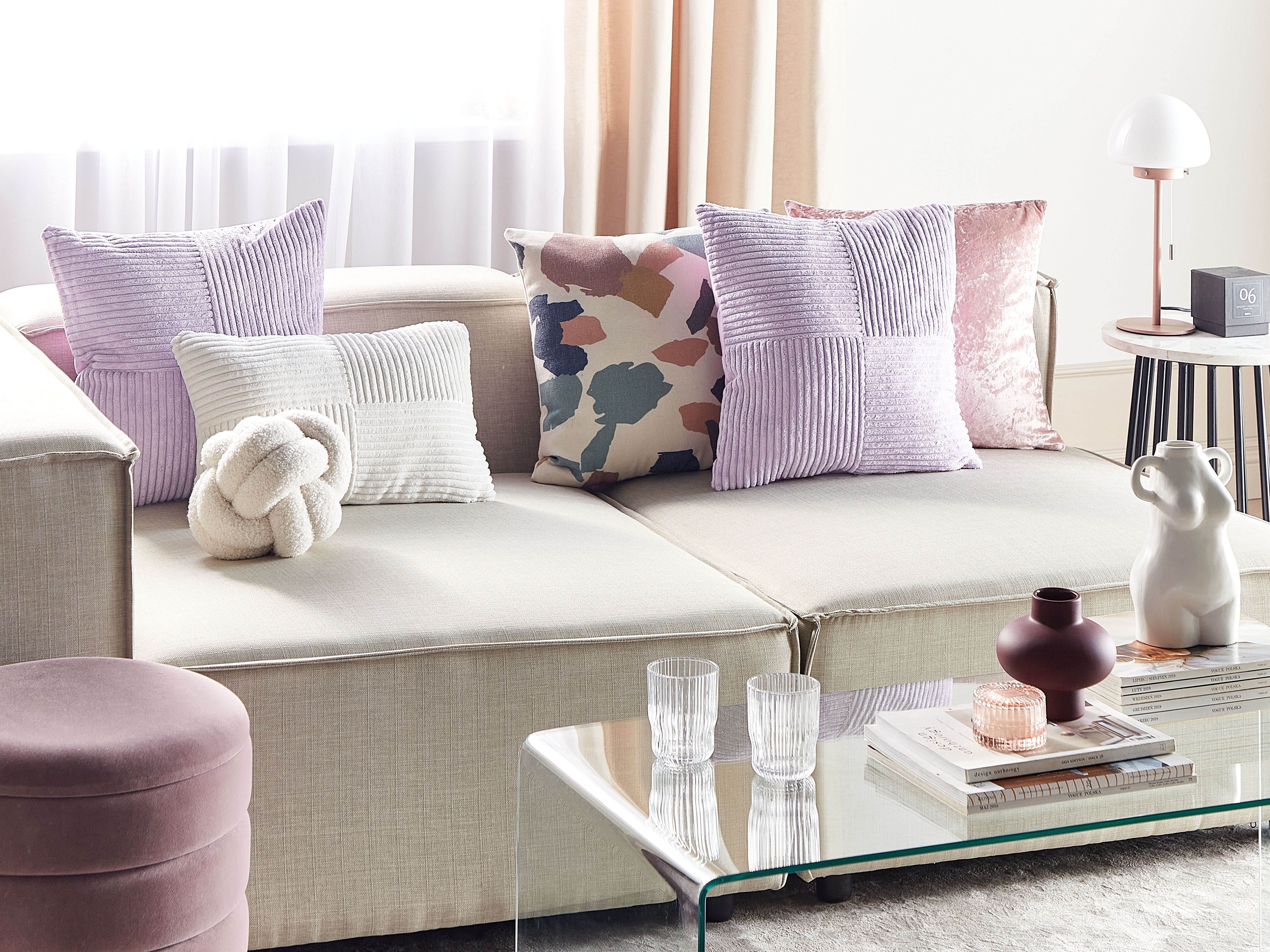 Set of 2 Decorative Cushions MILLET Corduroy 43 x 43 cm Violet Geometric Pattern