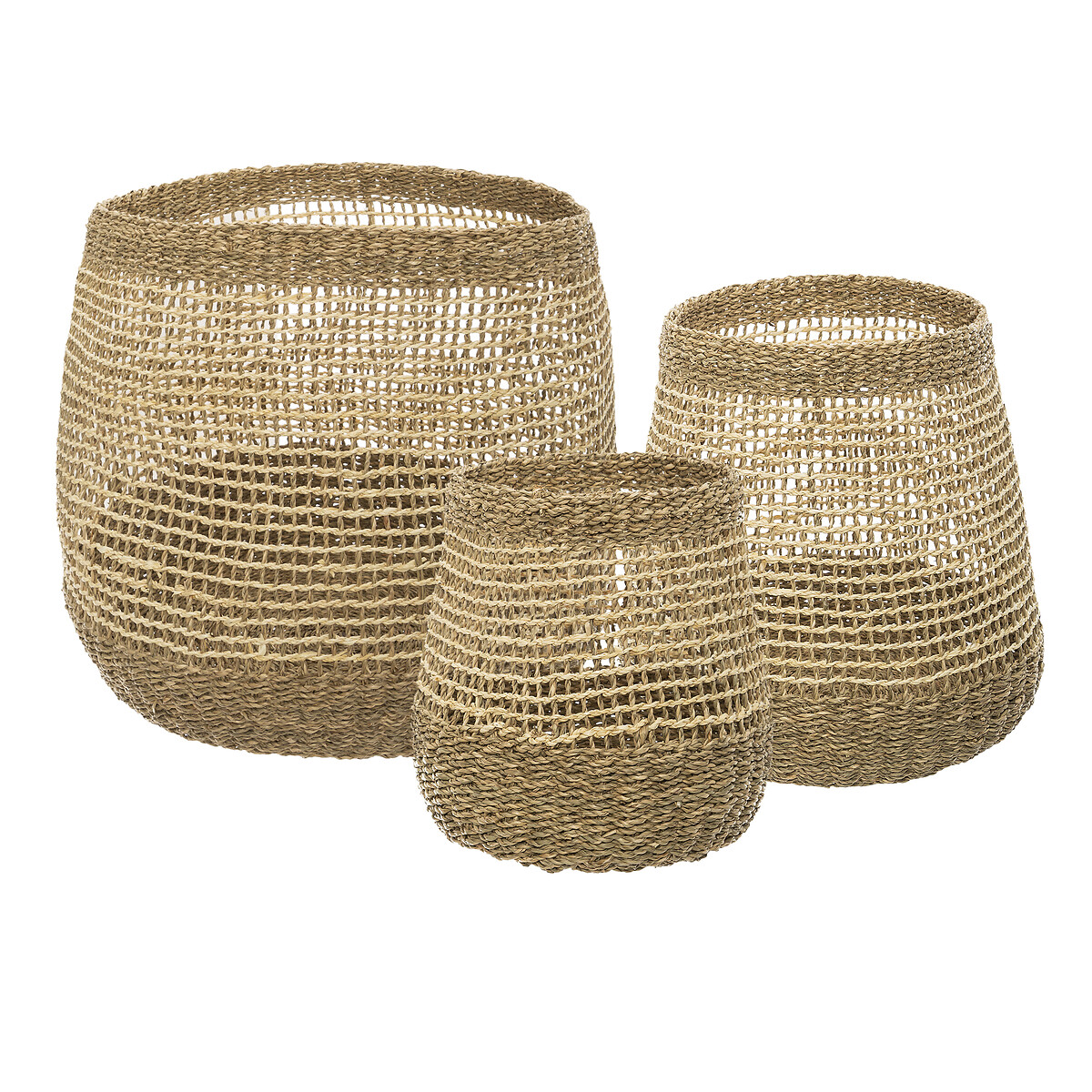 Set of 3 round openwork baskets Reed, D.25/35/45 cm