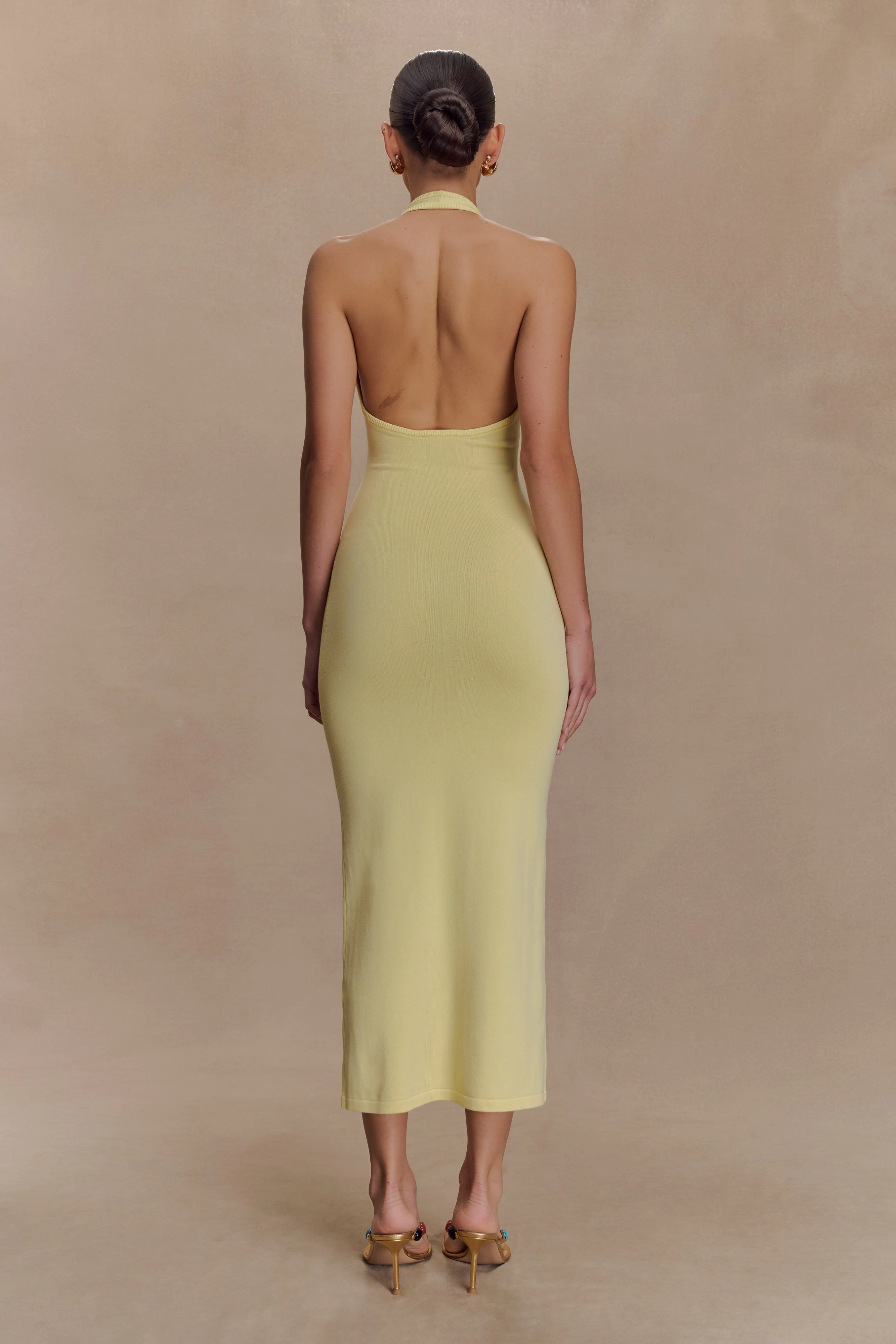 Ovina Halter Neck Knit Midi Dress - Lemon