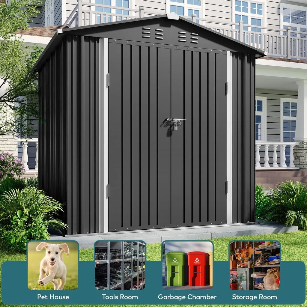 6' x 4' Outdoor Storage Shed on Sale, Aiho Shed & Outdoor Storage Clearance, Metal Storage Shed for Outside, Backyard, Garden & Patio - Dark Gray - Image 5