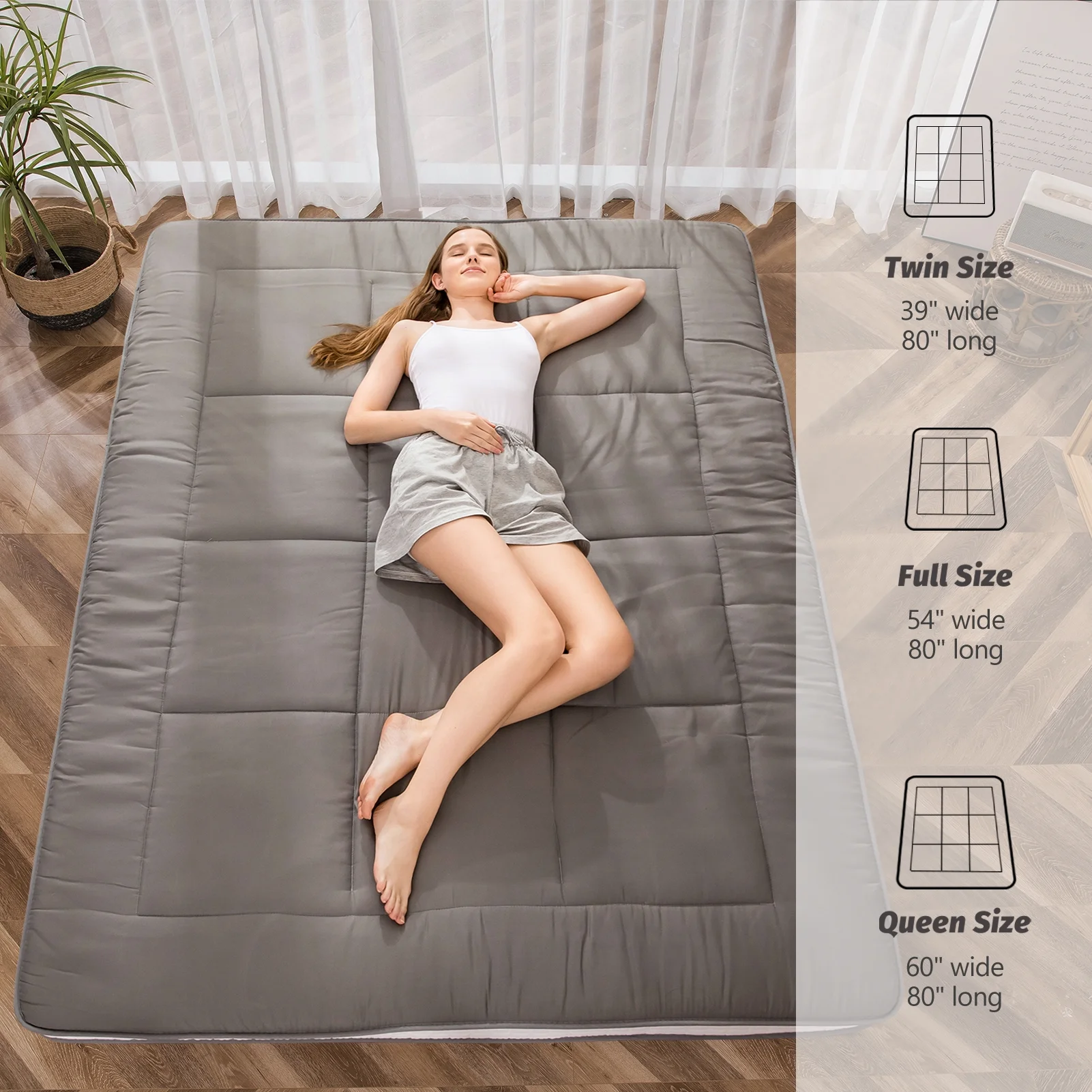 Futon Mattress, Padded Japanese Floor Mattress Quilted Bed Mattress Topper, Extra Thick Folding Sleeping Pad, Dark Grey, Twin - Image 14