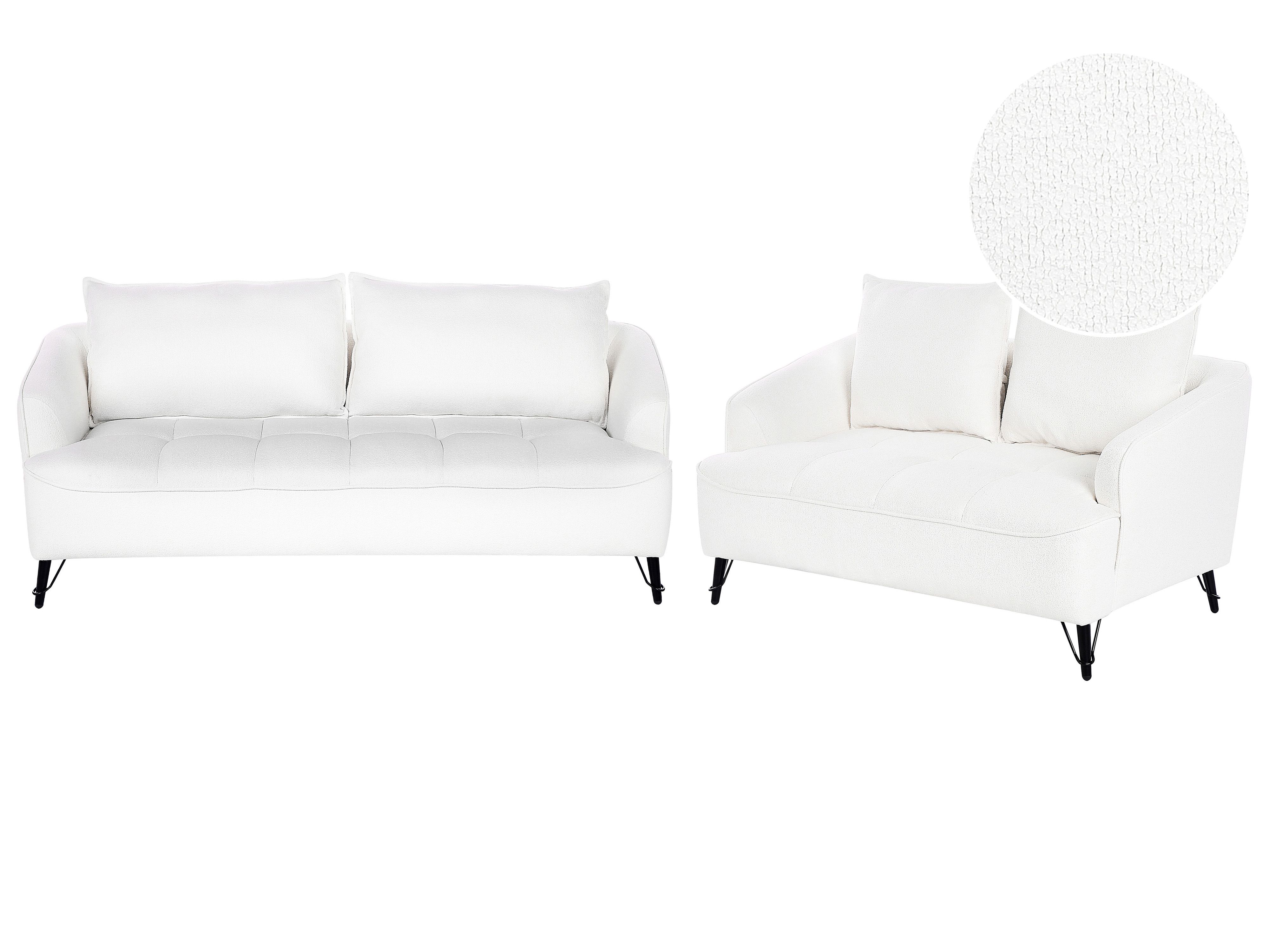 Living Room Set 5 Seater HOBRO Boucle White