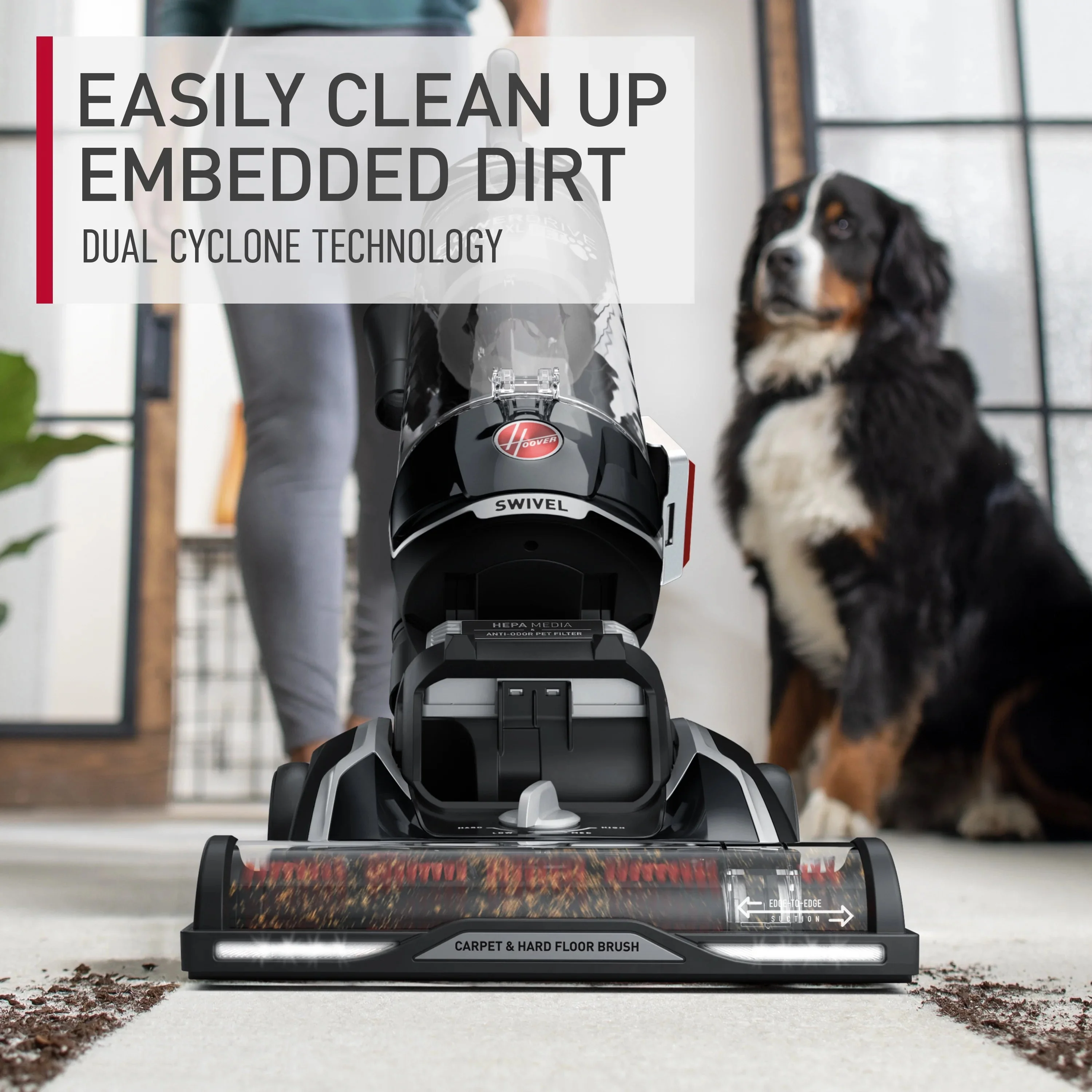 Hoover MAXLife Bagless Upright Vacuum Cleaner, PowerDrive Swivel XL Pet, HEPA Filter, 3.0L Dirt Cup - UH75210