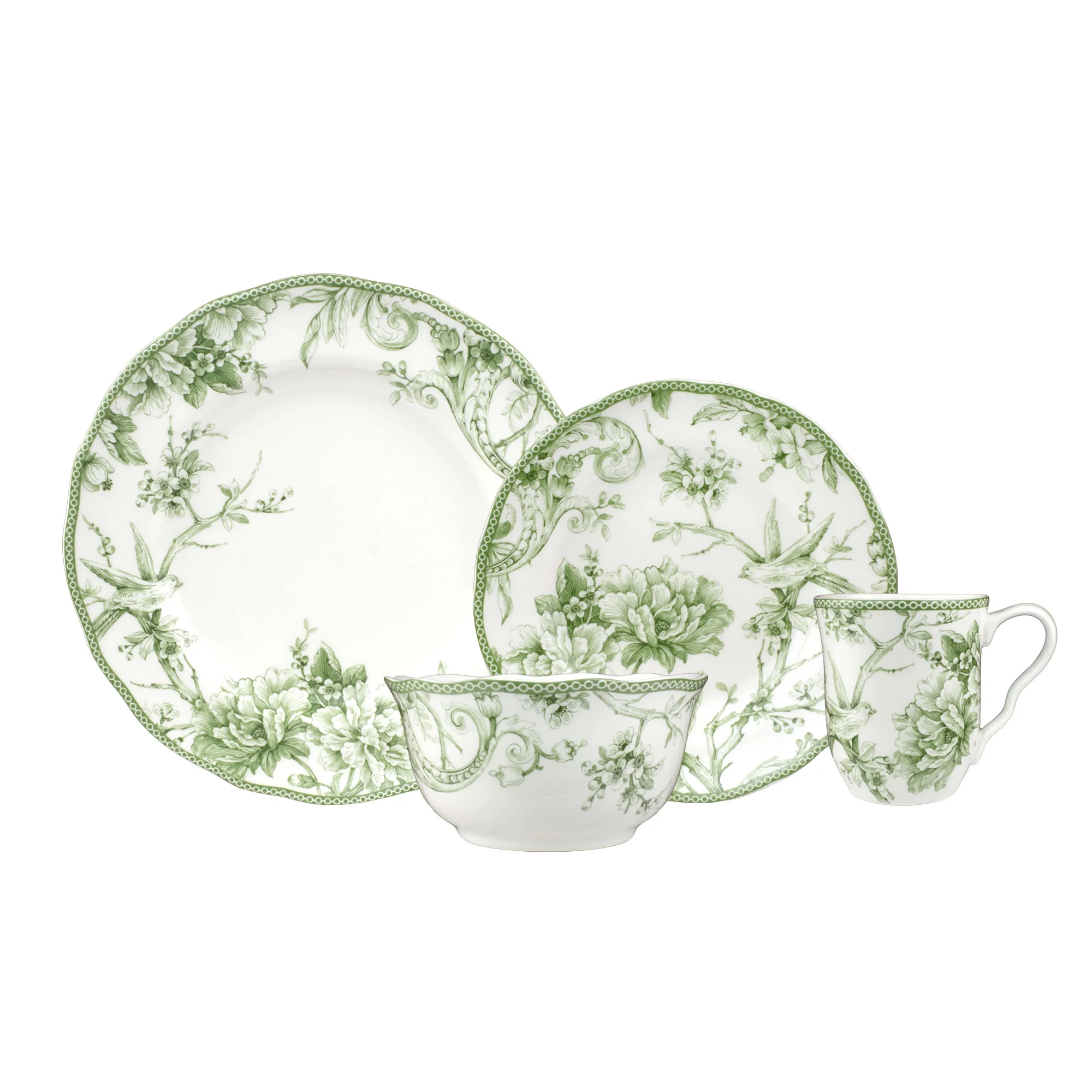 222 Fifth Adelaide Round 16-Piece Porcelain Dinnerware Set, Black Toile - Image 55