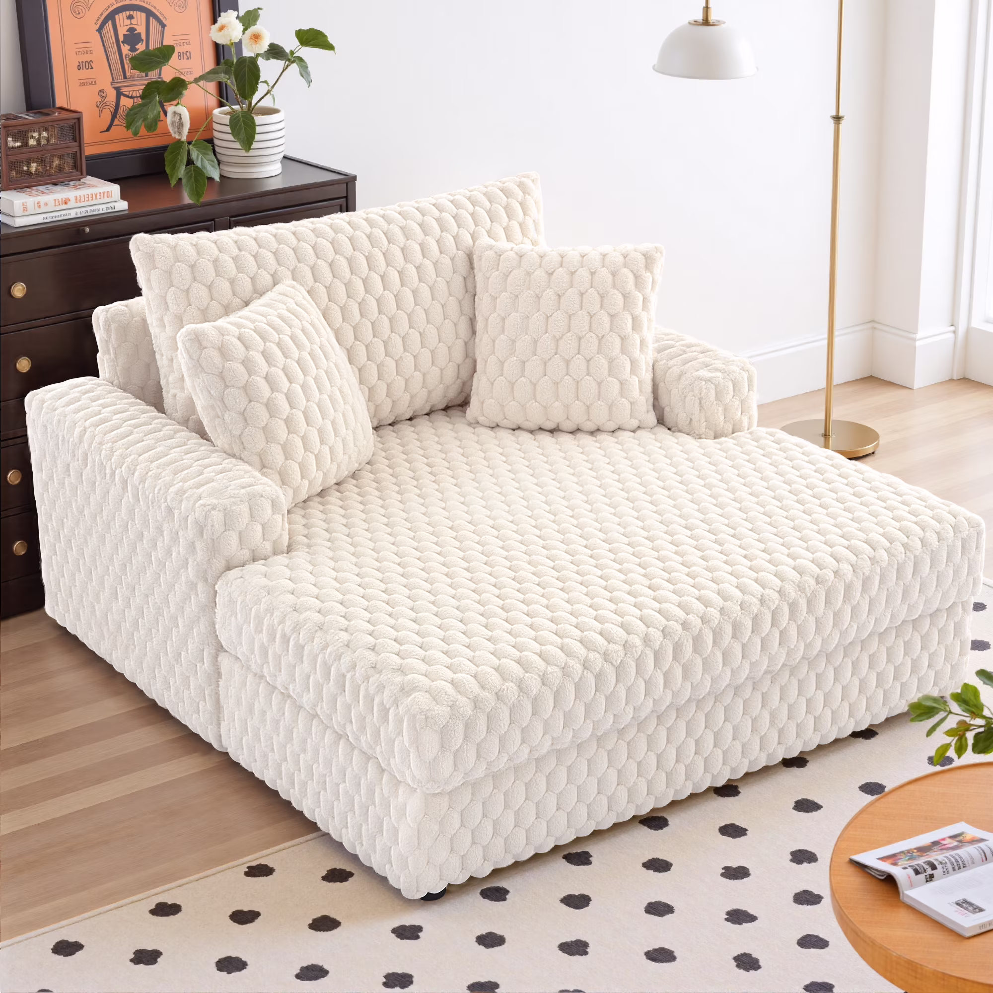 ATHOPE 53"W Oversized Chaise Lounge Chair Indoor, Corduroy Couch Chair with Pillows, Comfy Reading Chairs with Wide Arms, Upholstered Sleeper Sofa for Living Room, No Assembly Required, Gray - Image 11