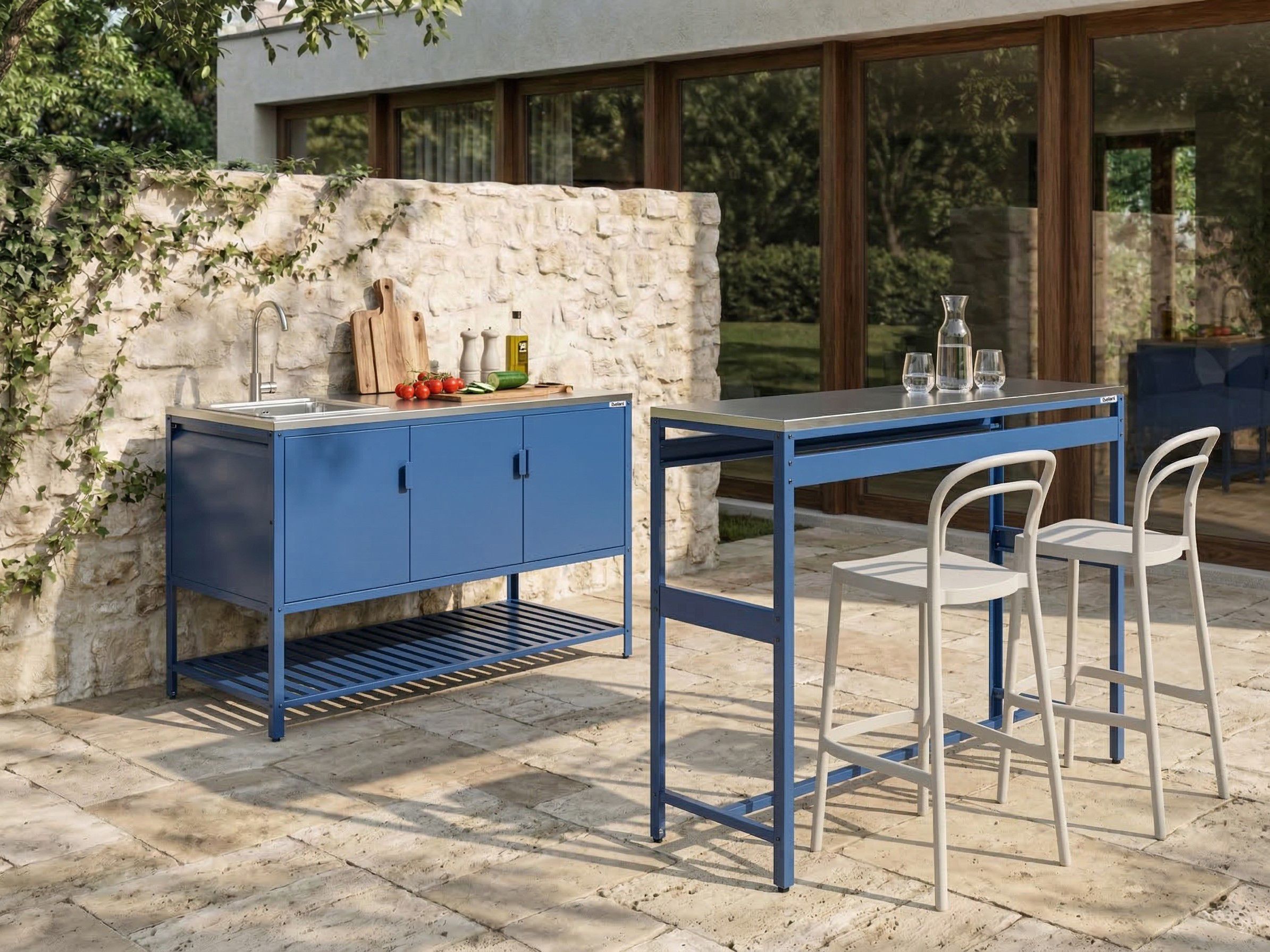 2 Piece Outdoor Kitchen Set with Sink MAENZA Metal Blue