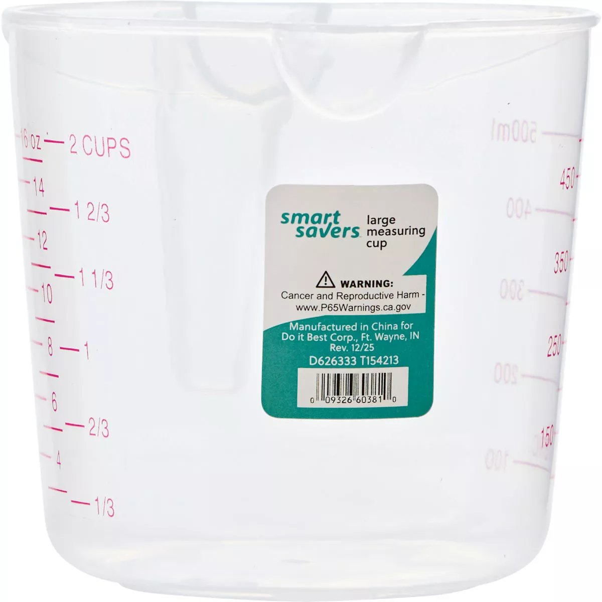 Smart Savers 2 Cup White Plastic Measuring Cup
