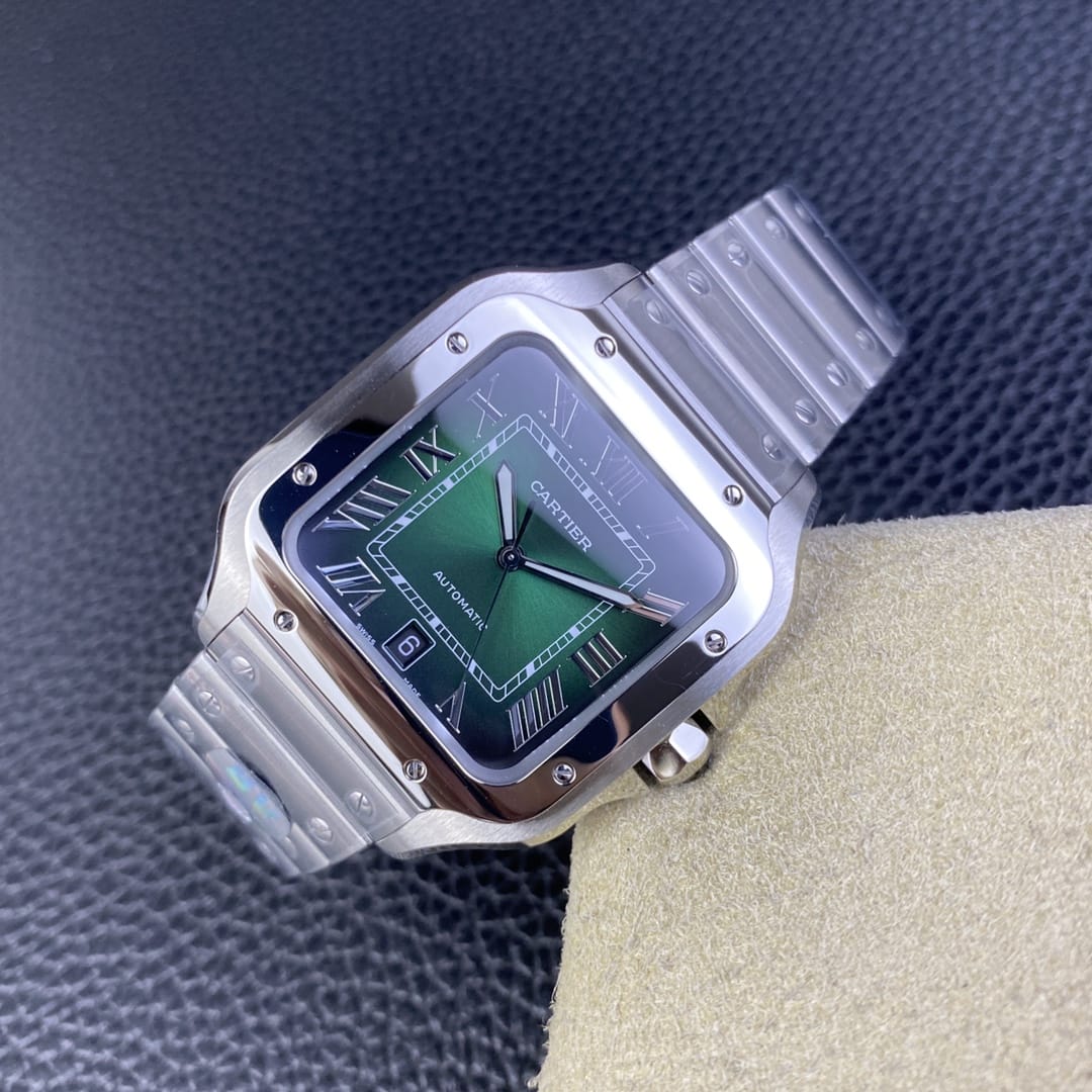 Fake Cartier Watch Santos de Cartier Large Stainless Steel Green Dial WSSA0062 BVF(1:1 replica) - Top club