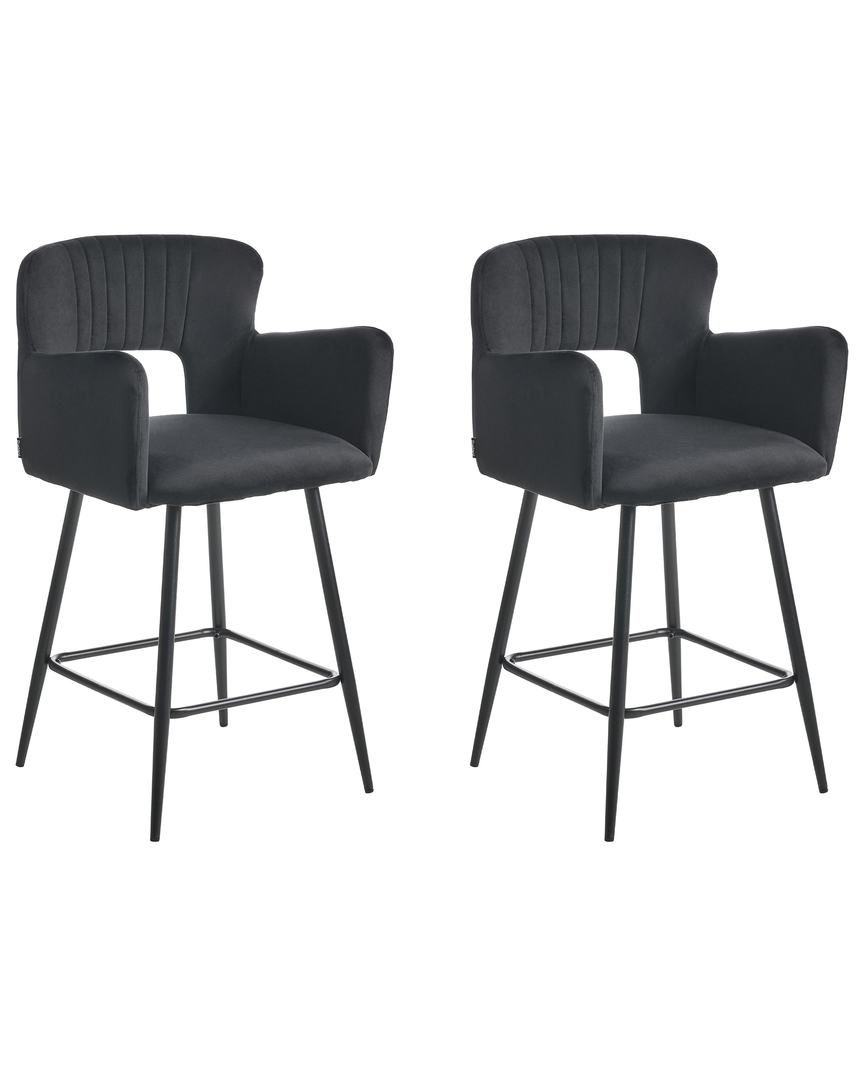 Set of 2 Bar Chairs SANILAC Velvet Black
