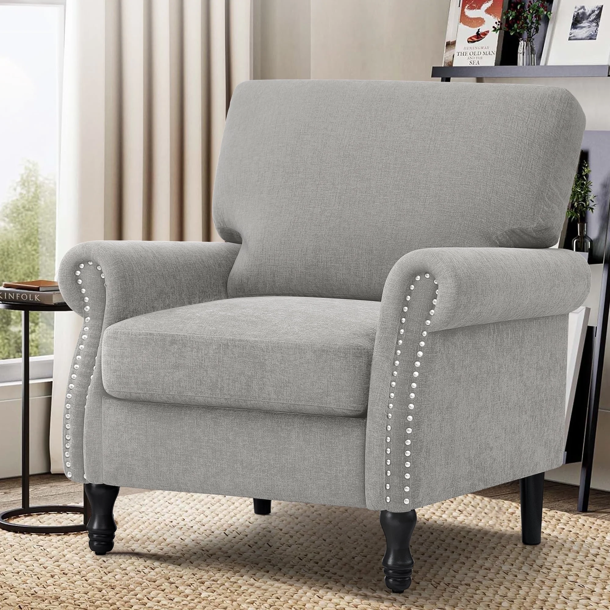 COOLHUT Modern Accent Chair Armchair, Linen Fabric Upholstered Comfy Single Sofa with Solid Wood Frame for Living Room, Gray - Image 12