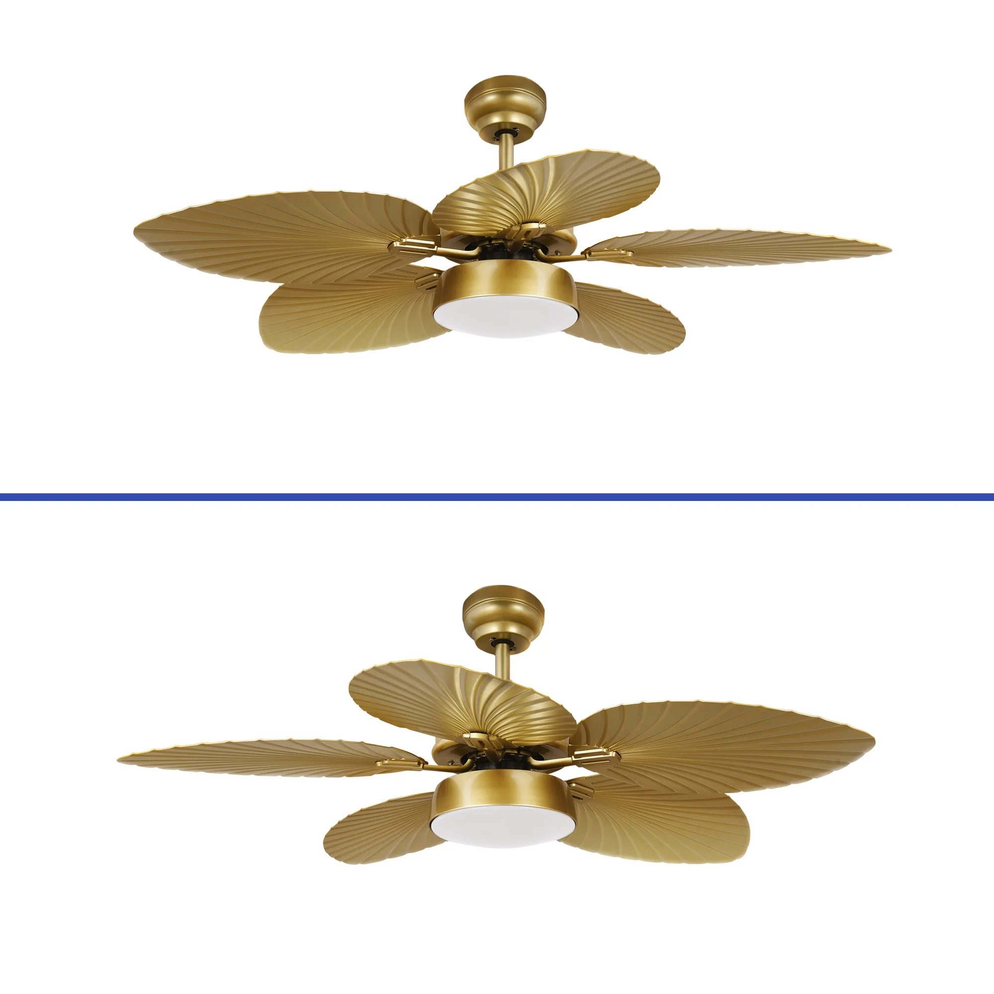 ModFusion 52" Gold Tropical Ceiling Fan with LED Light & Remote �C Palm Leaf Blades, Quiet Reversible DC Motor Indoor/Outdoor - Image 9