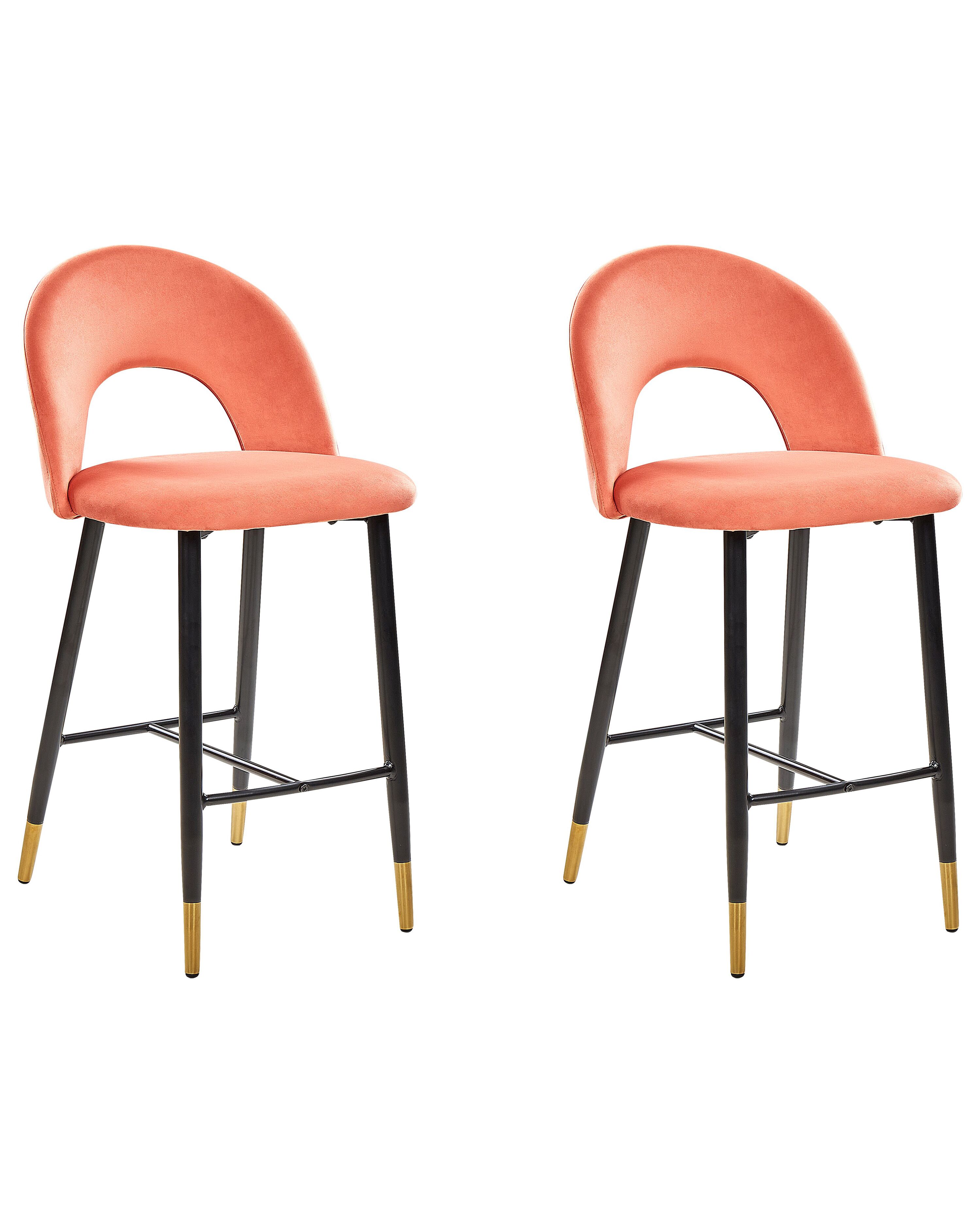 Set of 2 Bar Chairs FALTON Velvet Coral