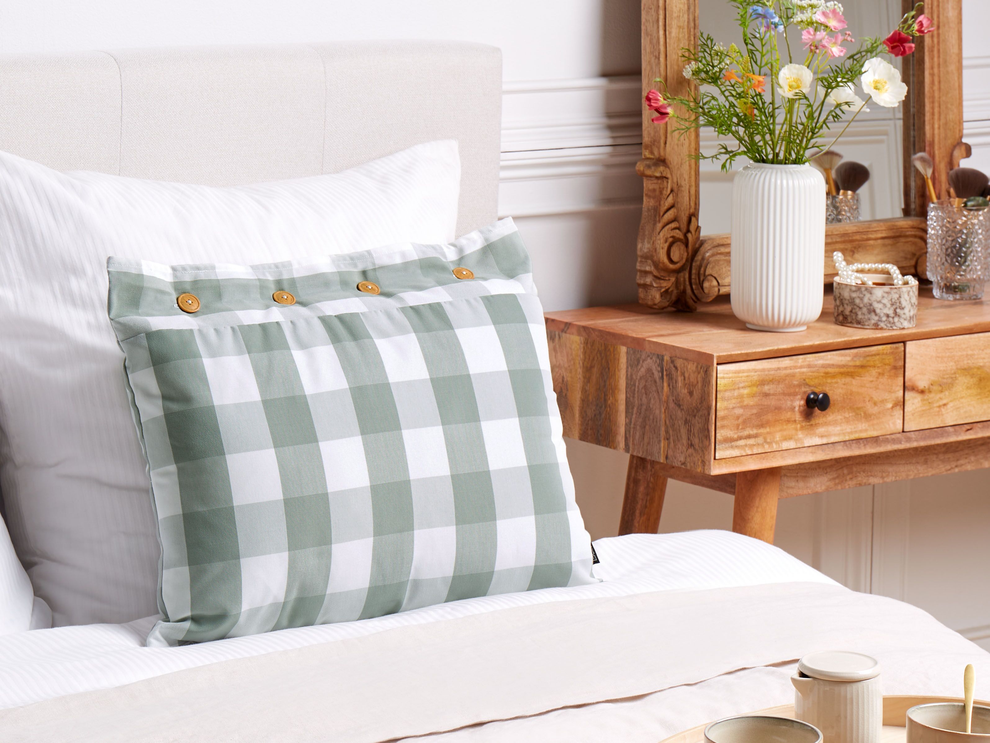 Throw Cushion TAMNINE 40 x 60 cm Mint Green Checked