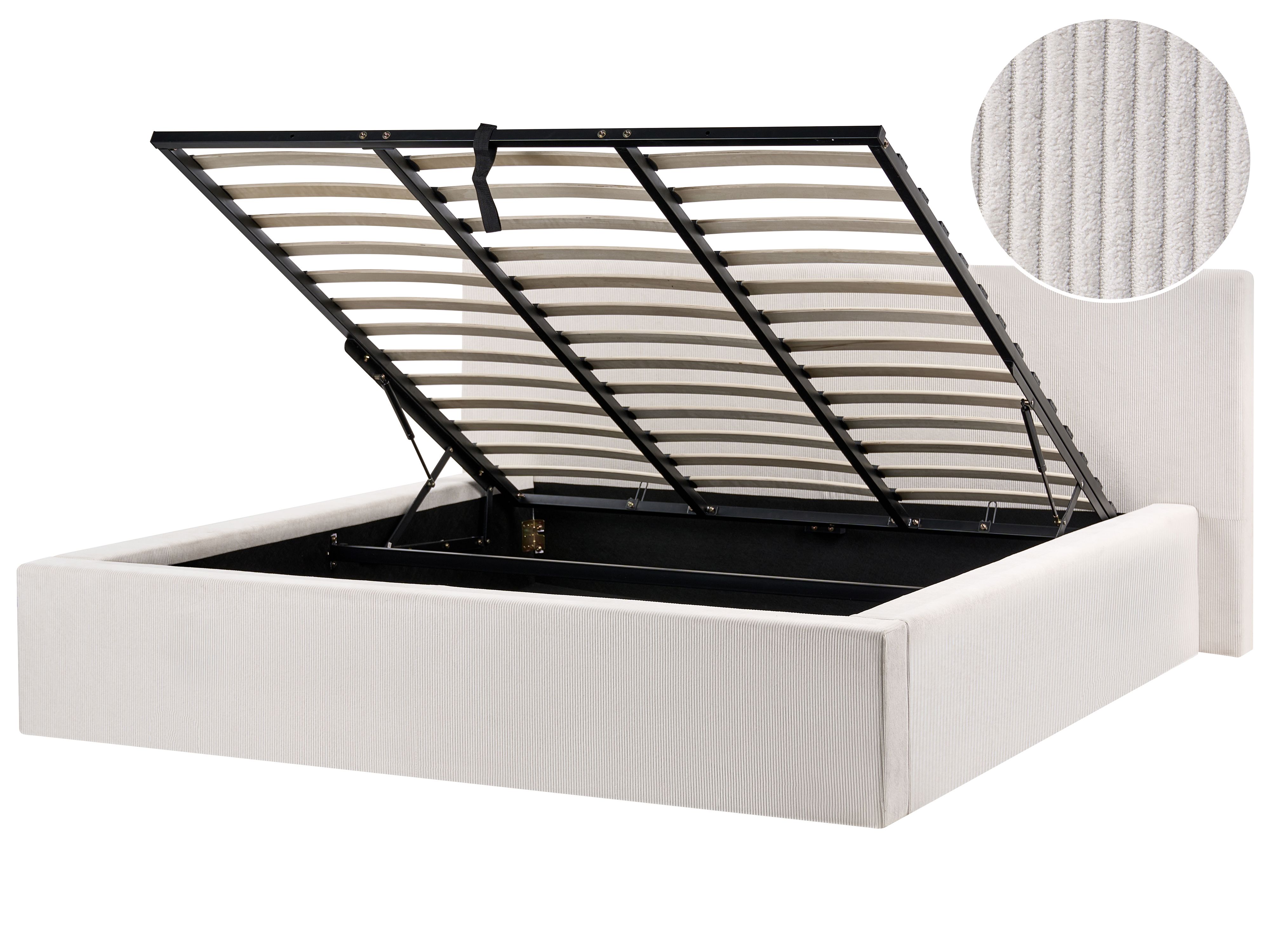 Ottoman Bed Corduroy LILLEBONNE 180 x 200 cm (EU Super King) Light Beige