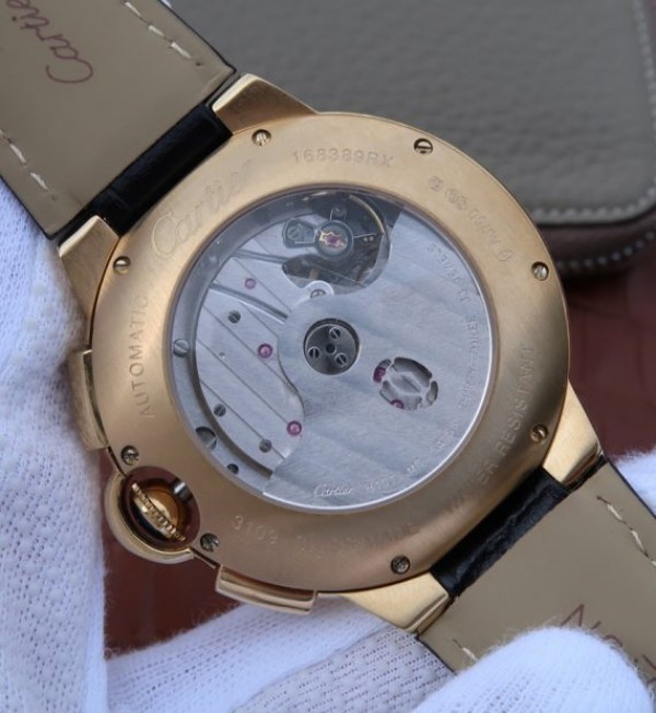 Replica Cartier Ballon Bleu De Cartier Chrono 44mm YG Black Dial Leather Strap A8101 - Top club