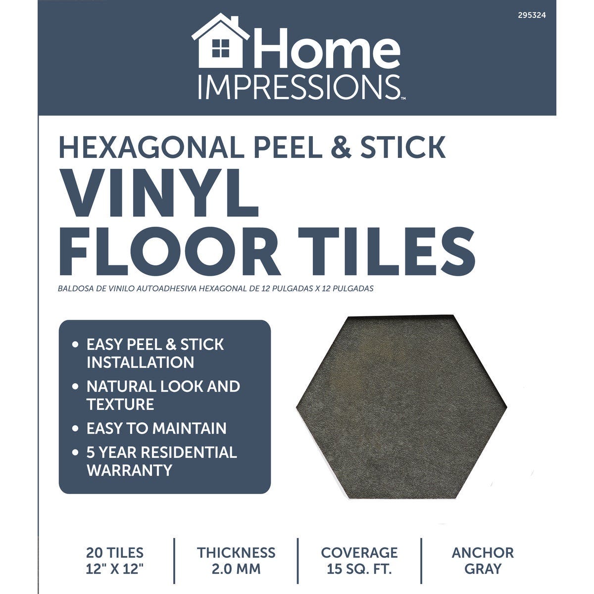 Home Impressions 12 In. Anchor Gray Hexagonal Vinyl Floor Tile (15 Sq. Ft./Box)