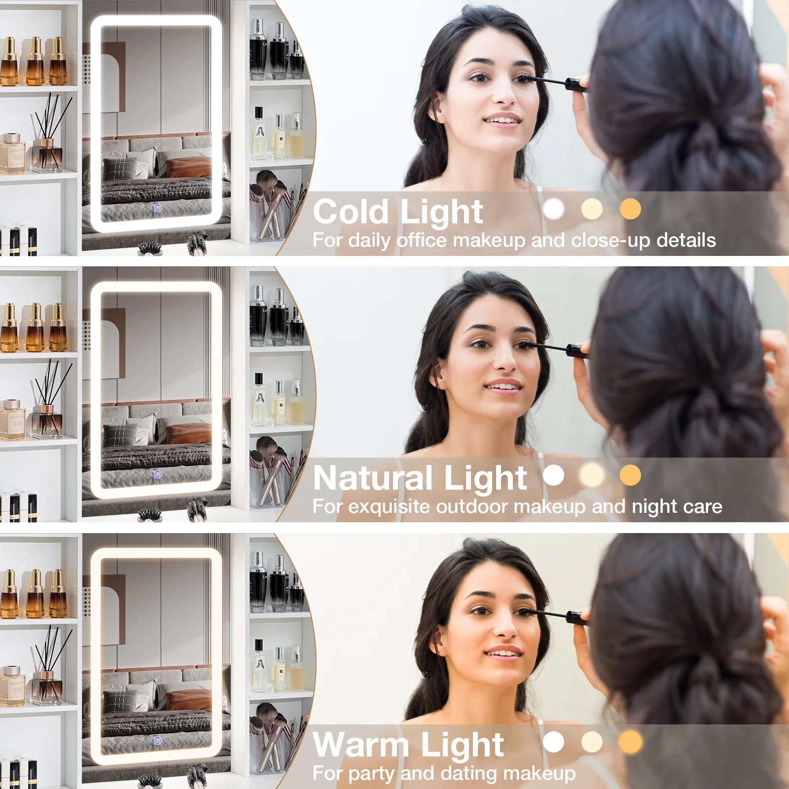 Hommpa Vanity, Makeup Vanity with LED Lighted Mirror Vanity Desk with Drawers Vanity Table with Charging Station for Girls Bedroom Storage Shelves, White