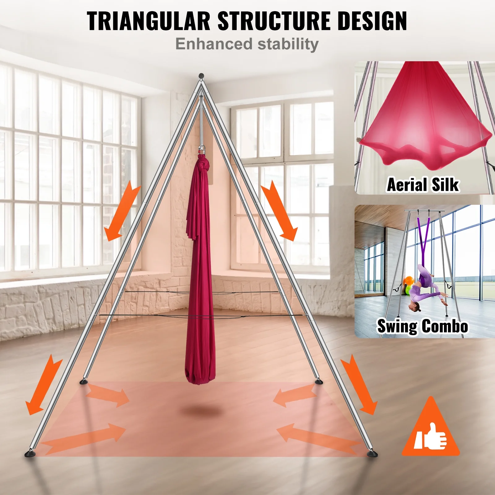 KFFKFF 551.15 lbs Yoga Swing Stand Hammock Aerial Silk Kit Load Yoga Frame Red - Image 3