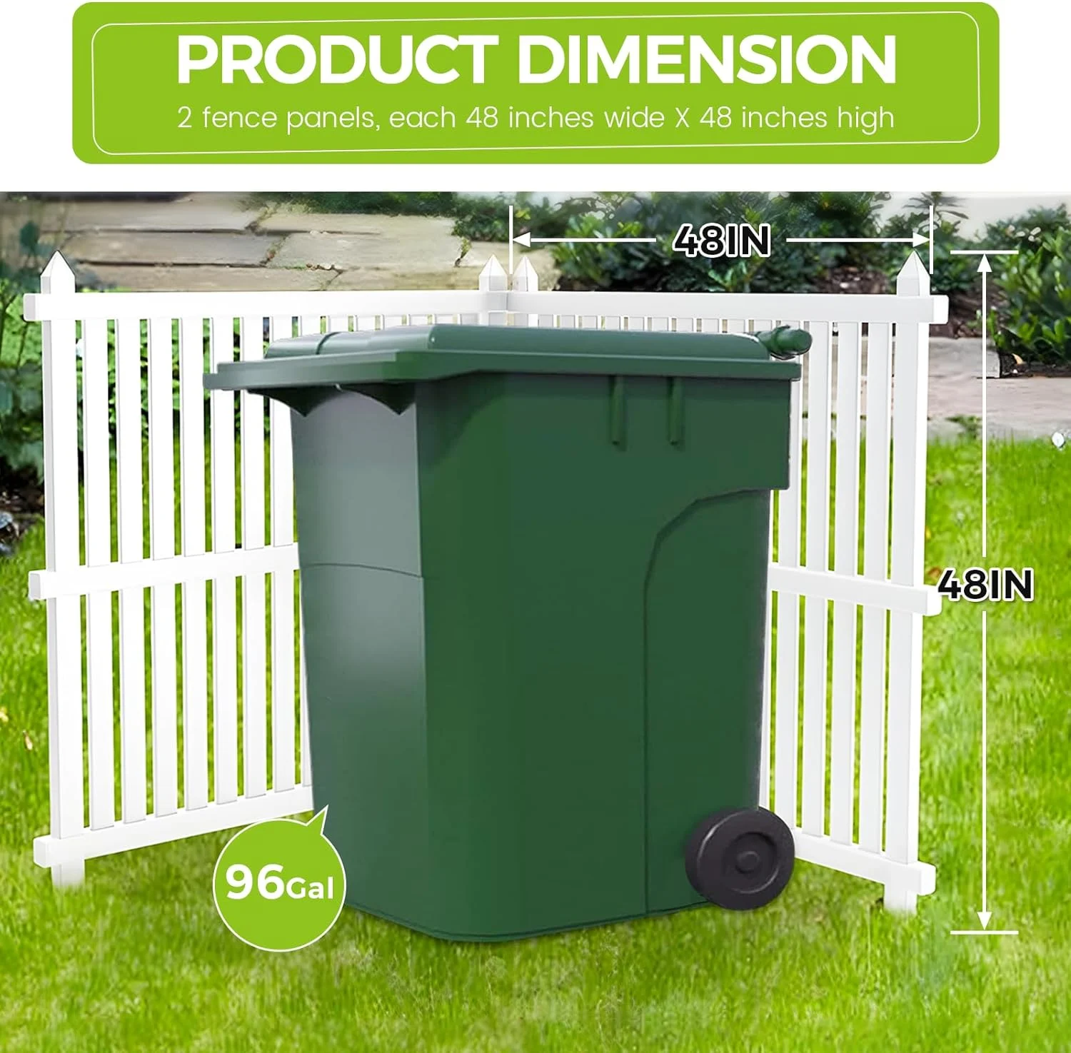 36"W X 45"H Outdoor Privacy Screen, Vinyl Air Conditioner Fence with Metal Stake, No Dig Trash Can Enclosure for Outside- 2 PVC Panels, White, Vertical - Image 19