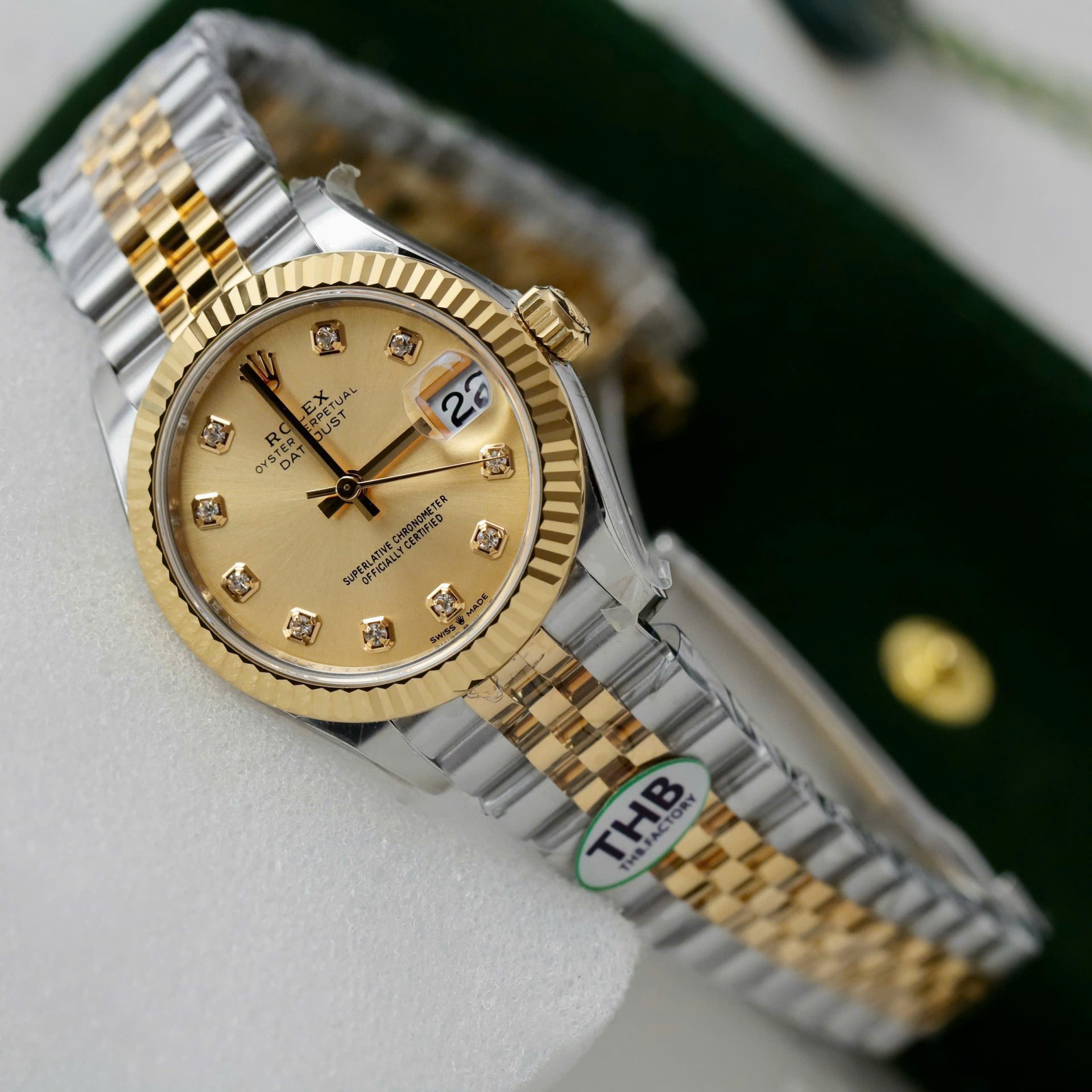 Rolex DateJust Luxury Replica Watch Yellow Champagne Dial THB Factory 31mm - Top club