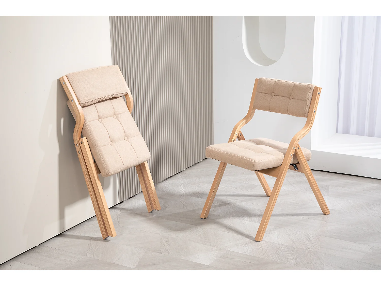 Lot de 2 chaises pliantes en bois avec coussin velours - Couleur kaki et bois