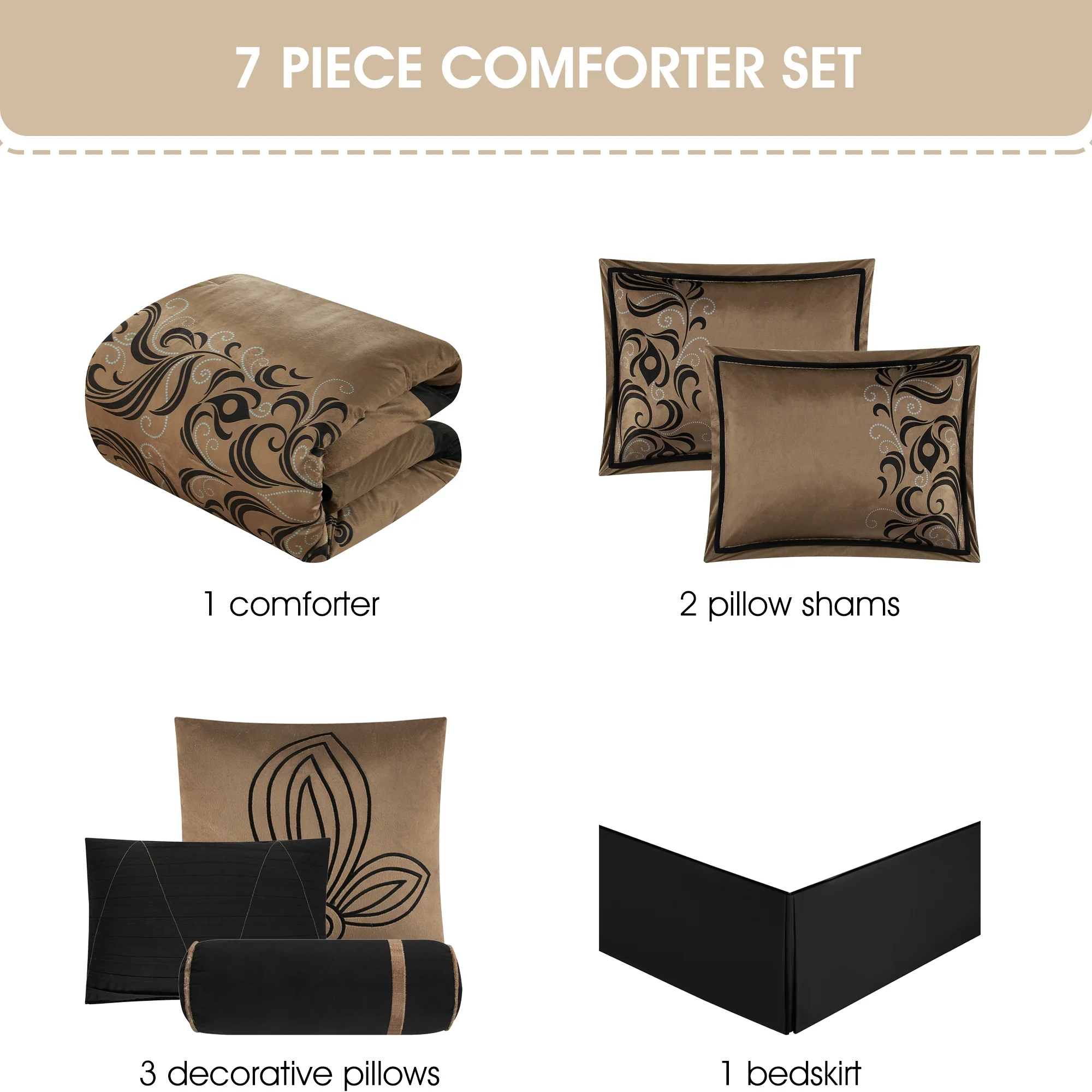 Lanco Smoke Grey Comforter Set California King Size, 9 Piece Jacquard Floral Bedding Set, All Season, Ultra-Soft, Matching Pillows & Shams, Bed Skirt - Image 47
