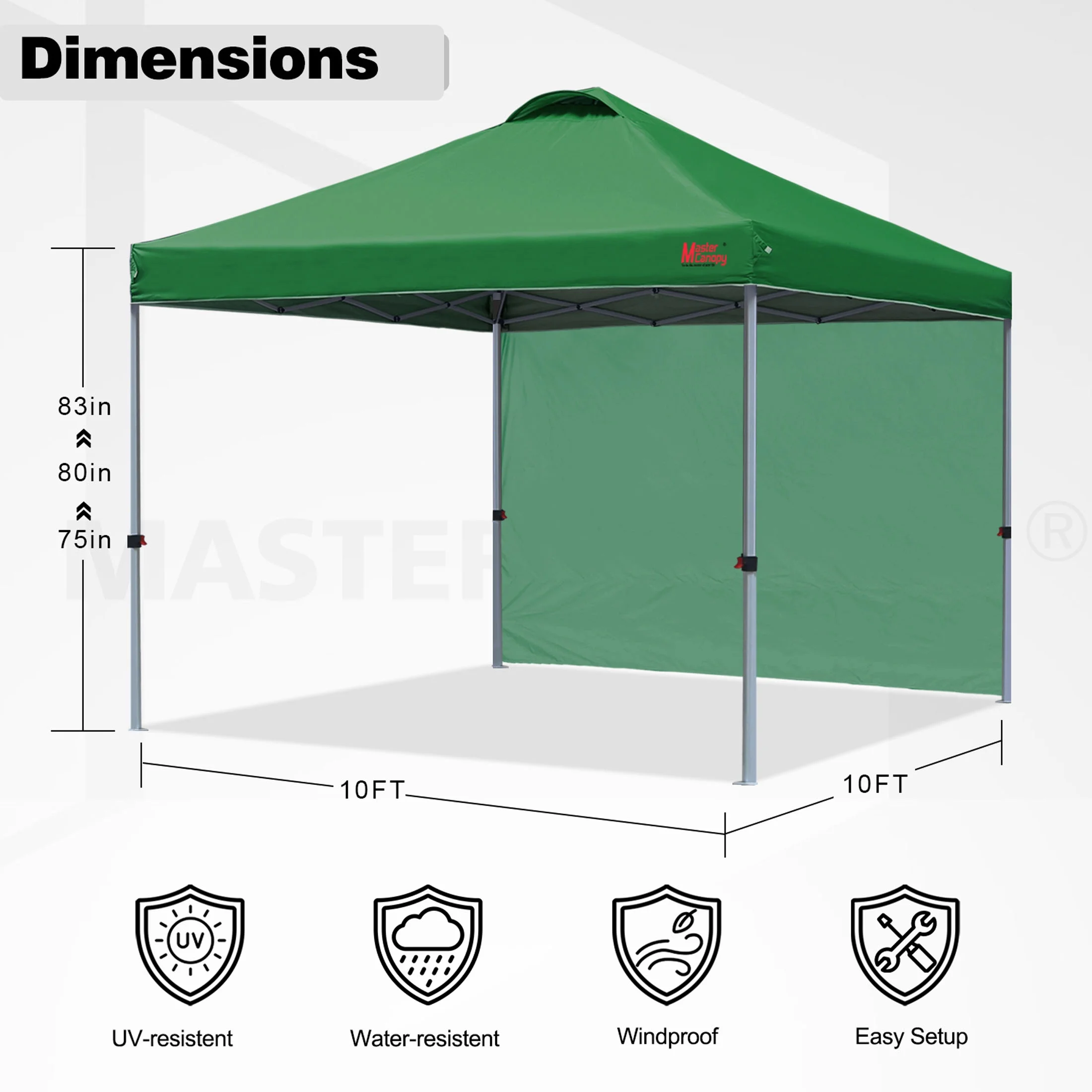 MASTERCANOPY 10' x 10' Easy Pop-up Canopy Tent Outdoor Shade Shelter with 1 Sidewall, White - Image 20