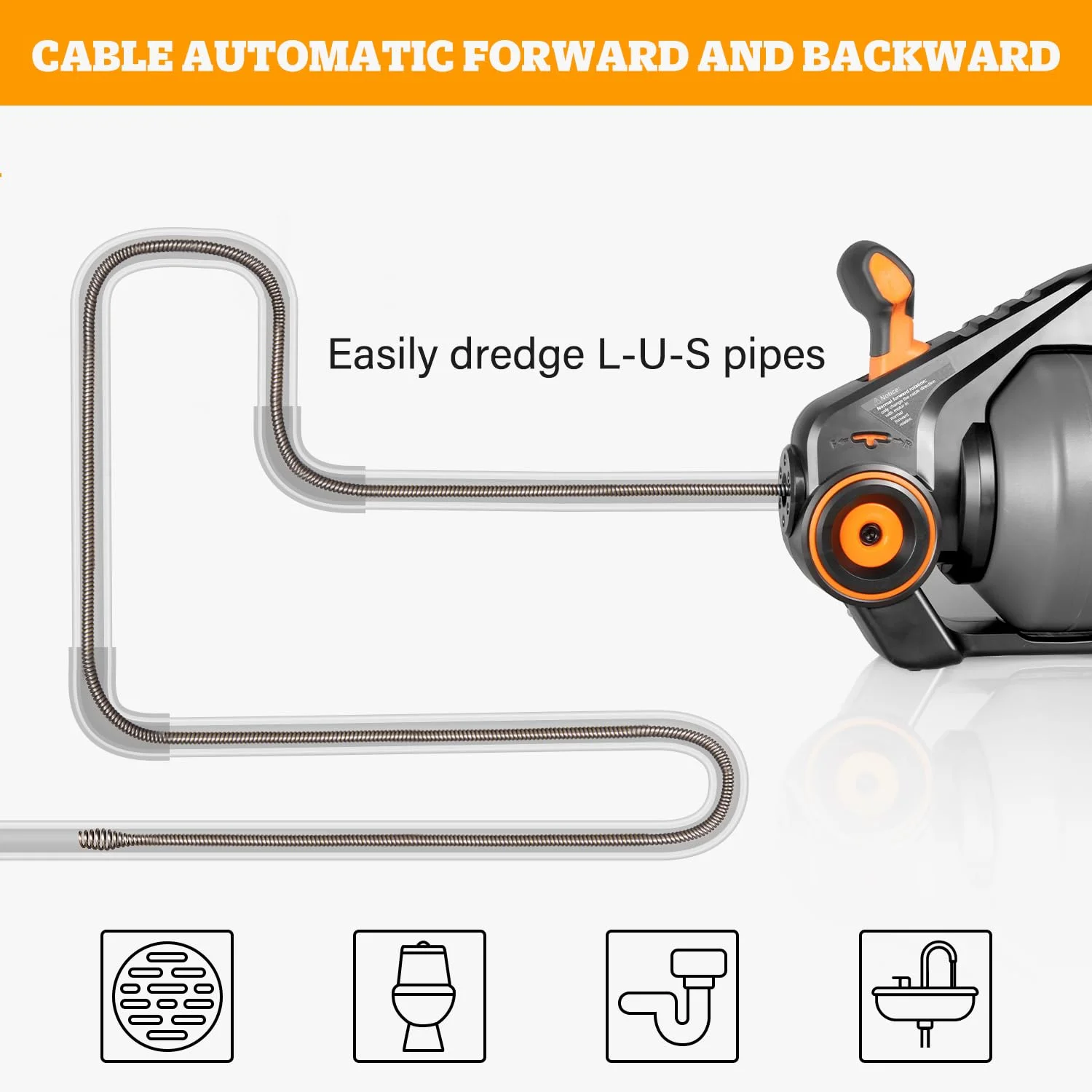 DOMINOX Electric Drain Snake with 2.0Ah Battery and 25FT Plumbing Snakes, Drain Snake Clog Remover for Unclogging Toilet, Sewer, Bathroom, Sink Drain Pipes