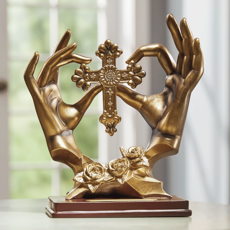 Cross in Hands Sculpture - MIDNIGHT VELVET CATALOG