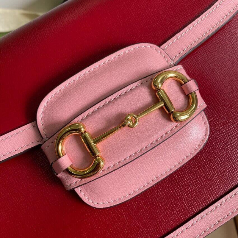 Replica Gucci Horsebit 1955 Small Shoulder Bag 602204 Red And Pink Leather1:1High-quality replica