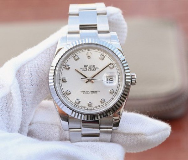 Replica Rolex DateJust 41mm 126334 Fluted Bezel White Dial Diamonds Markers SS Bracelet A3235 - Elite Watch Atelier