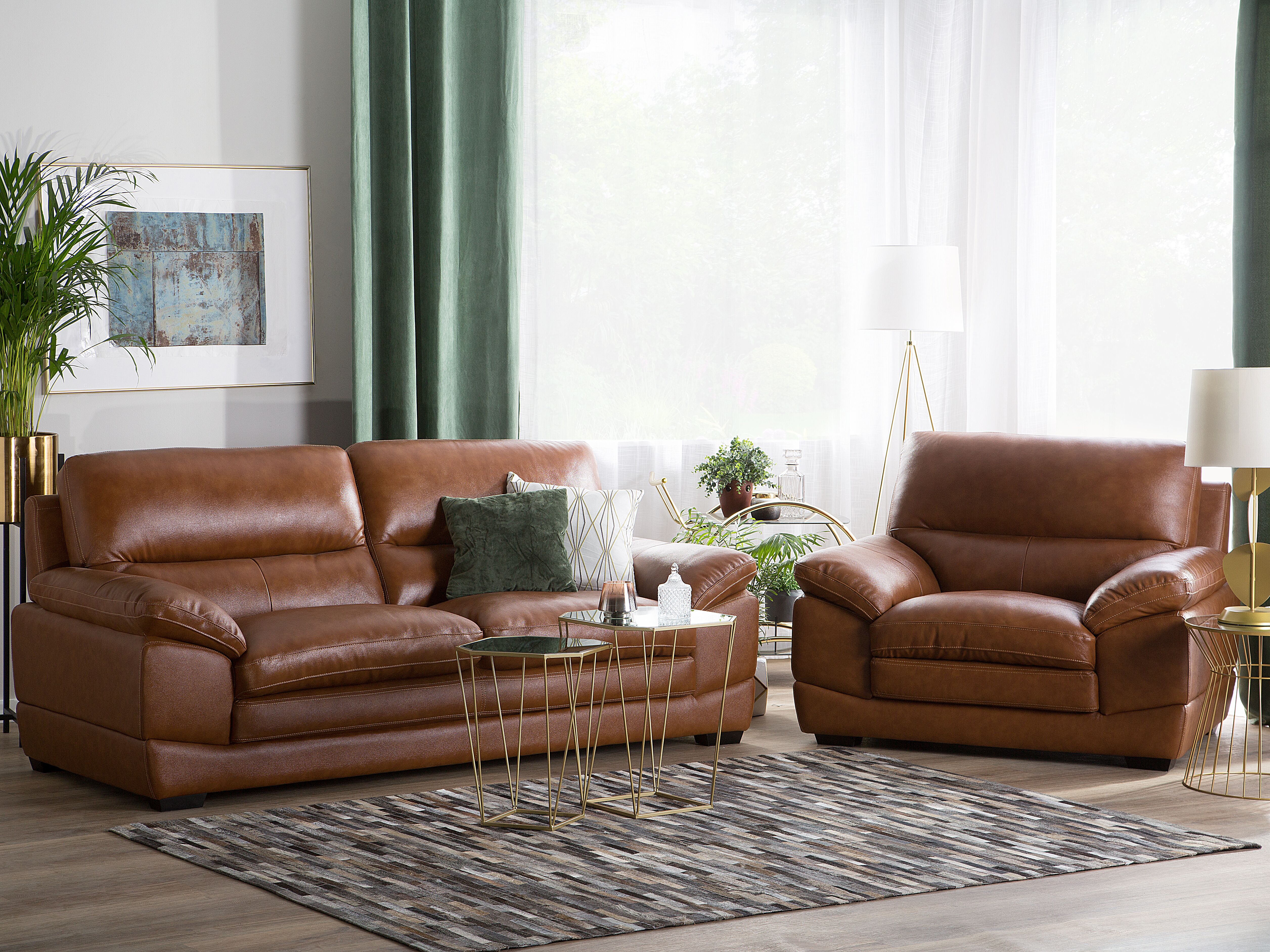 Living Room Set 4 Seater HORTEN Leather Brown