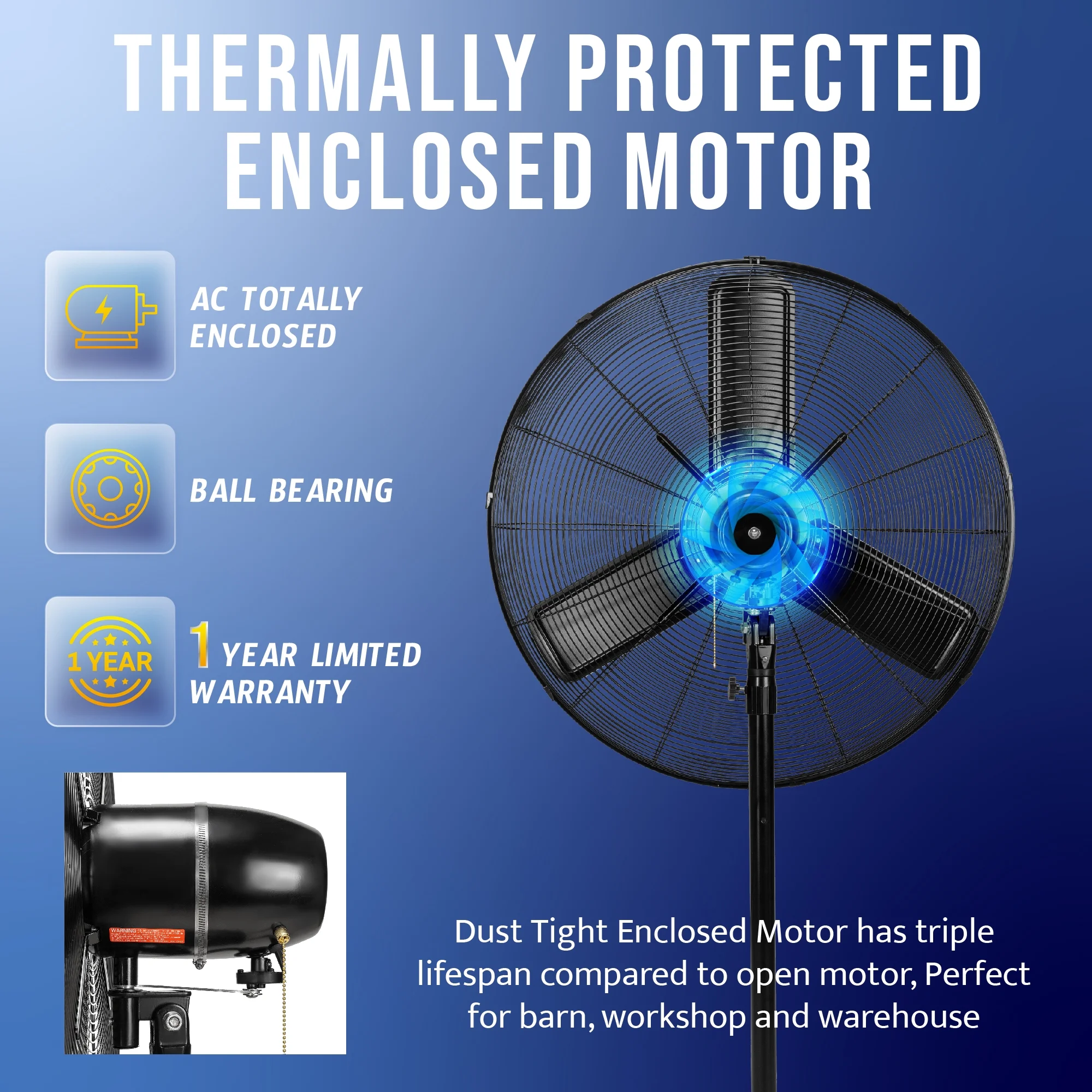 Tornado - 20 Inch High Velocity Metal Oscillating Pedestal Fan - Commercial, Industrial Use Water-Resistant - Image 19