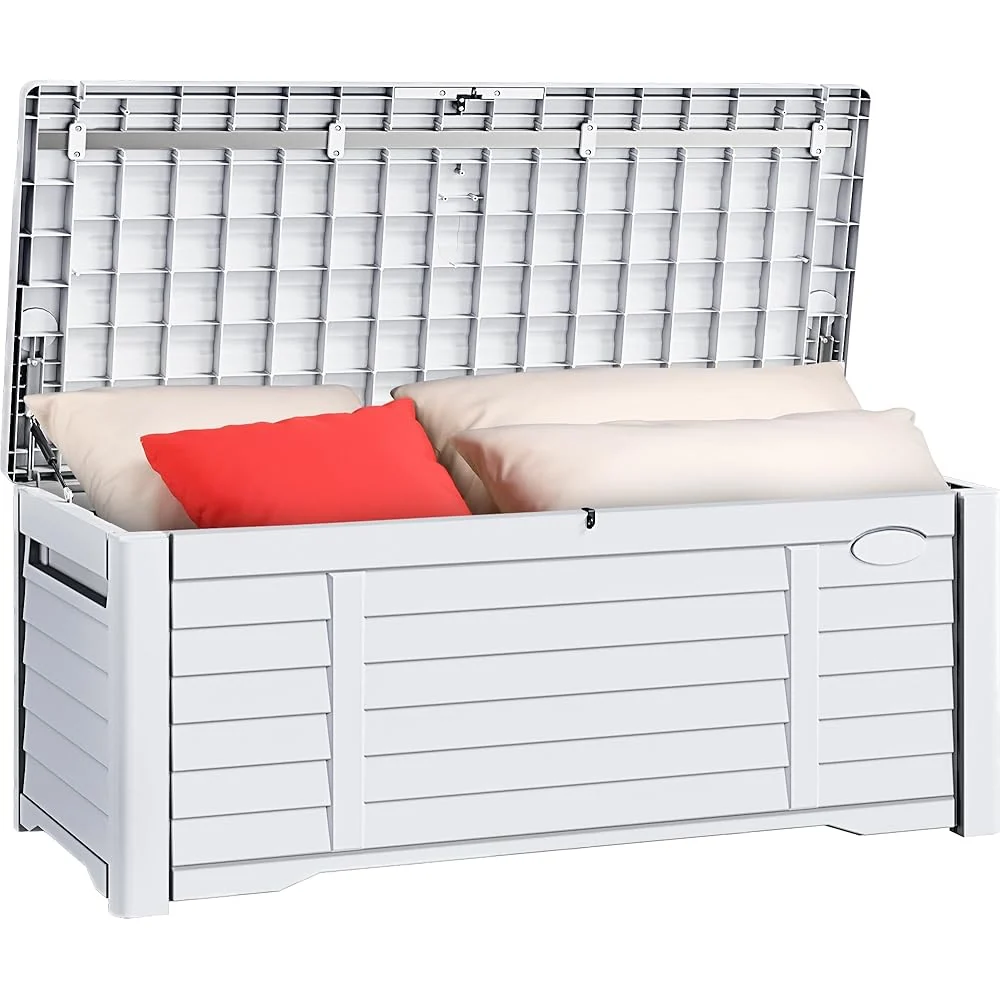 YITAHOME 120-Gallon Outdoor Storage Bench With Top Cushion - White YITAHOME 120-Gallon Outdoor Storage Bench With Top Cushion - White