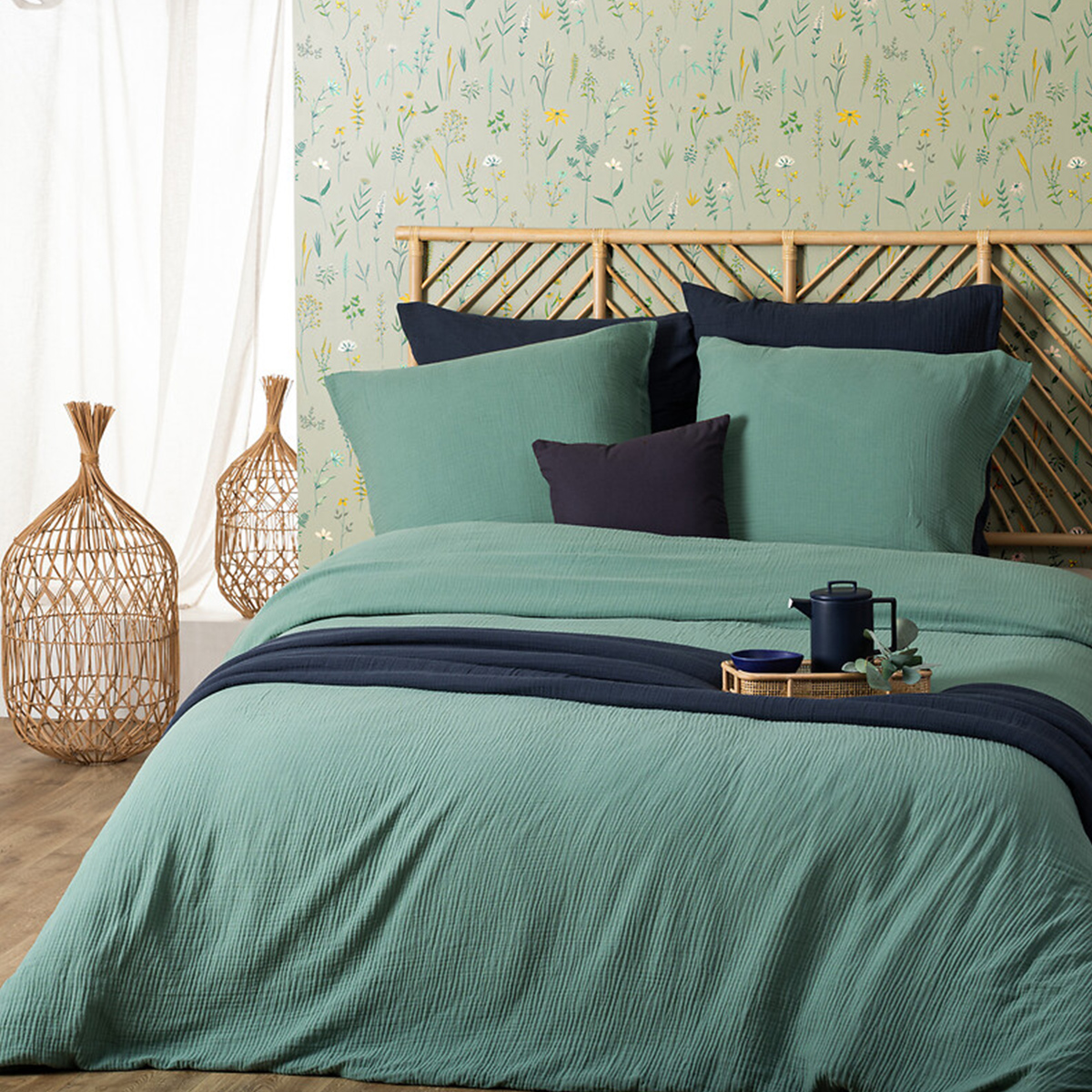 Bed linen set "Flora" Celadon blue, 240x220 cm