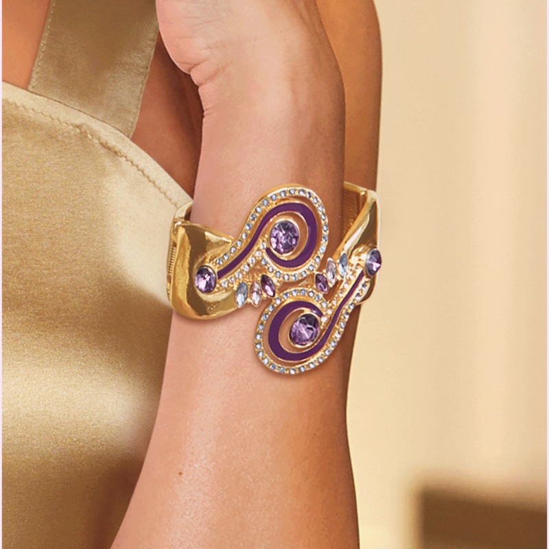 Crystal/Enamel Purple Swirl Hinged Bangle - MIDNIGHT VELVET CATALOG