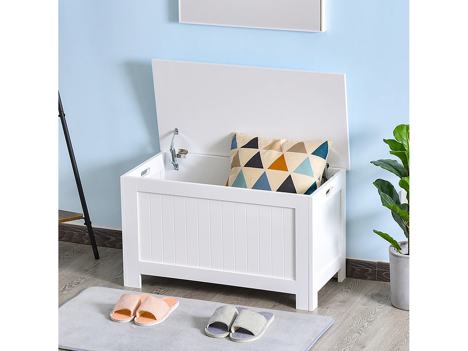 Coffre malle de rangement 81L x 40l x 46H cm MDF blanc