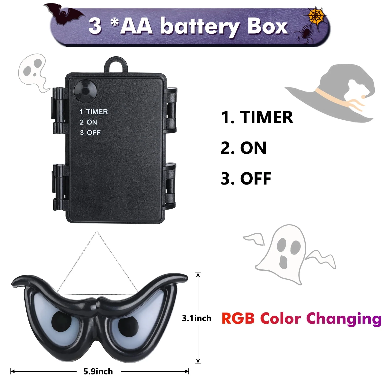 Toodour Halloween Ghost Eyes Lights, 10 LED Battery Halloween Lights with RGB Flashing Eyes, Waterproof Spooky Eyeball Halloween String Lights for Graveyard Indoor Outdoor Decorations - Image 7 Toodour Halloween Ghost Eyes Lights, 10 LED Battery Halloween Lights with RGB Flashing Eyes, Waterproof Spooky Eyeball Halloween String Lights for Graveyard Indoor Outdoor Decorations - Image 7